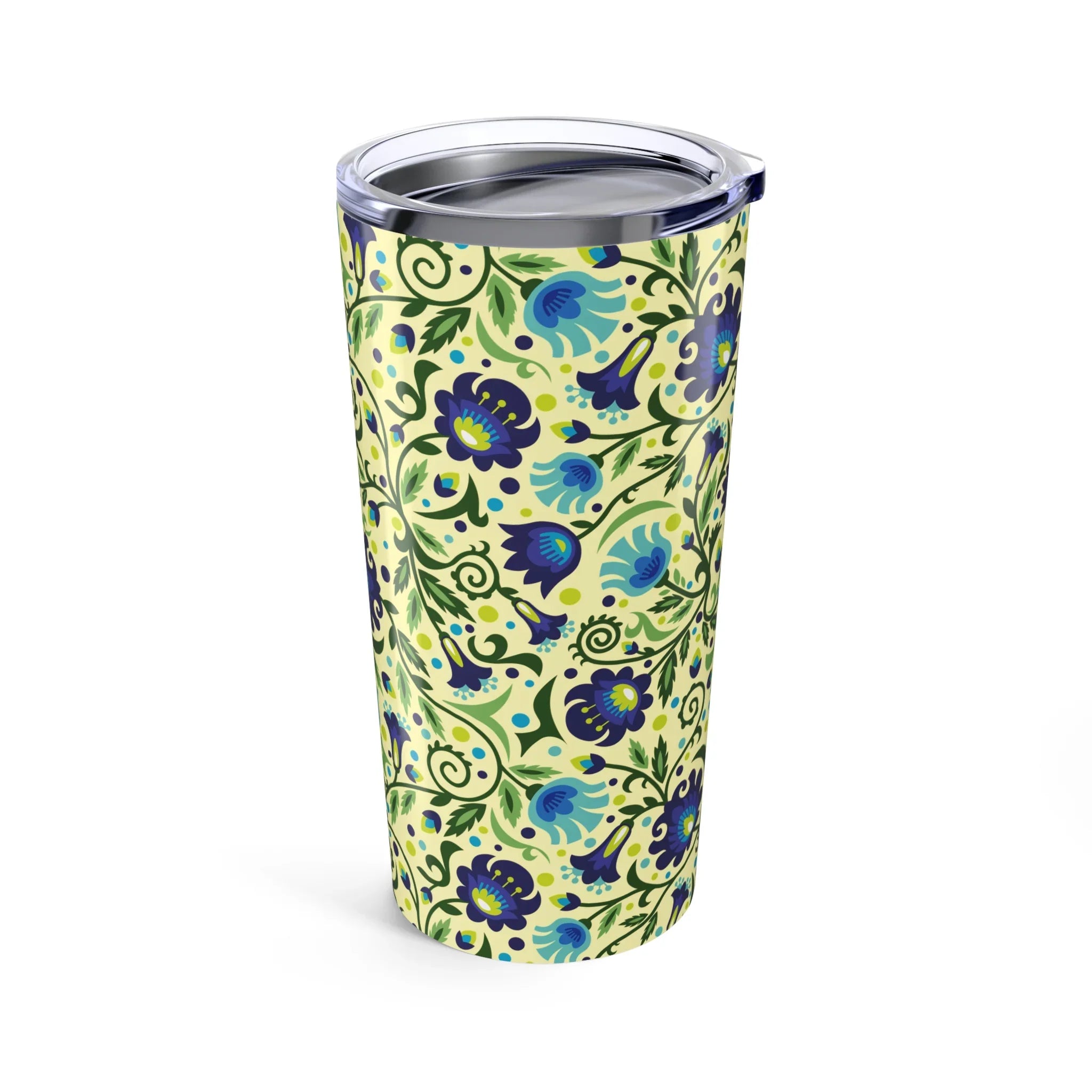 Gdańsk Blues Wycinanki Tumbler over yellow - The Global Wanderer