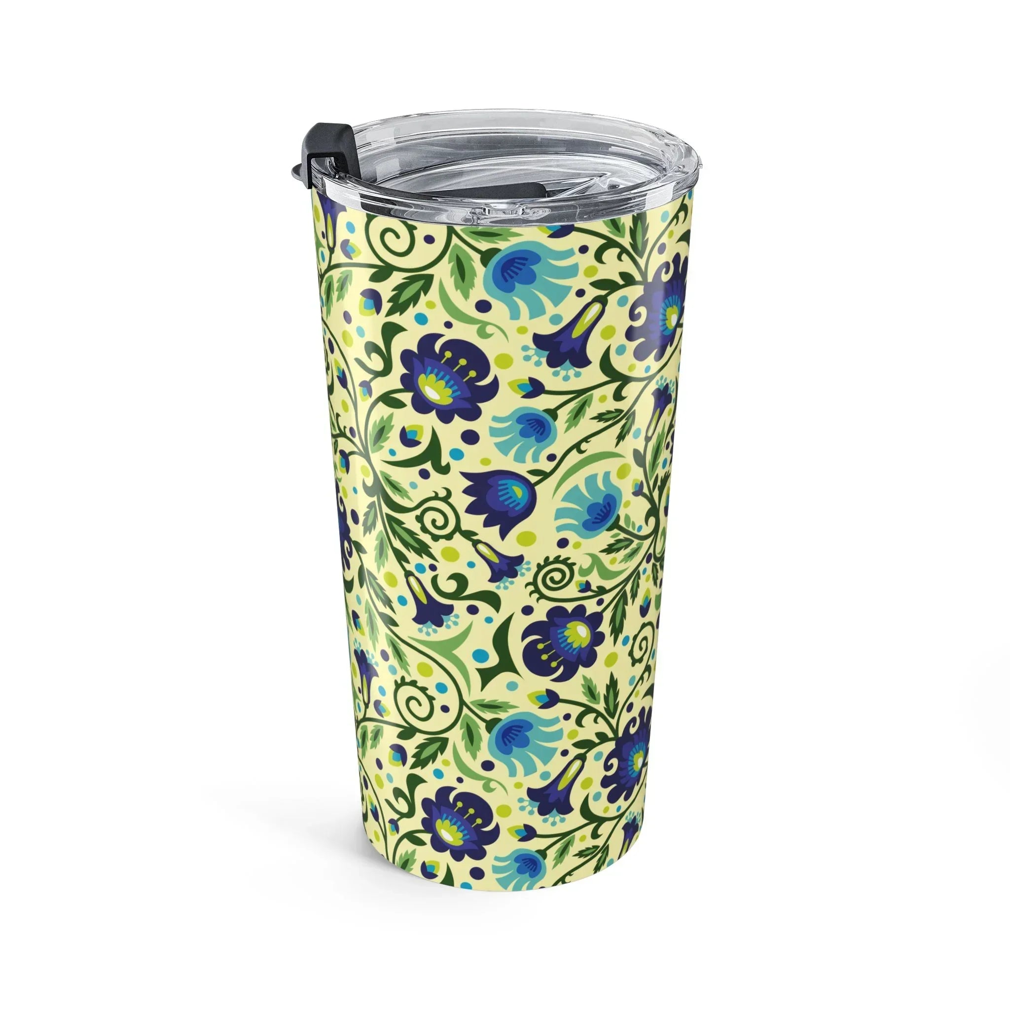 Gdańsk Blues Wycinanki Tumbler over yellow - The Global Wanderer