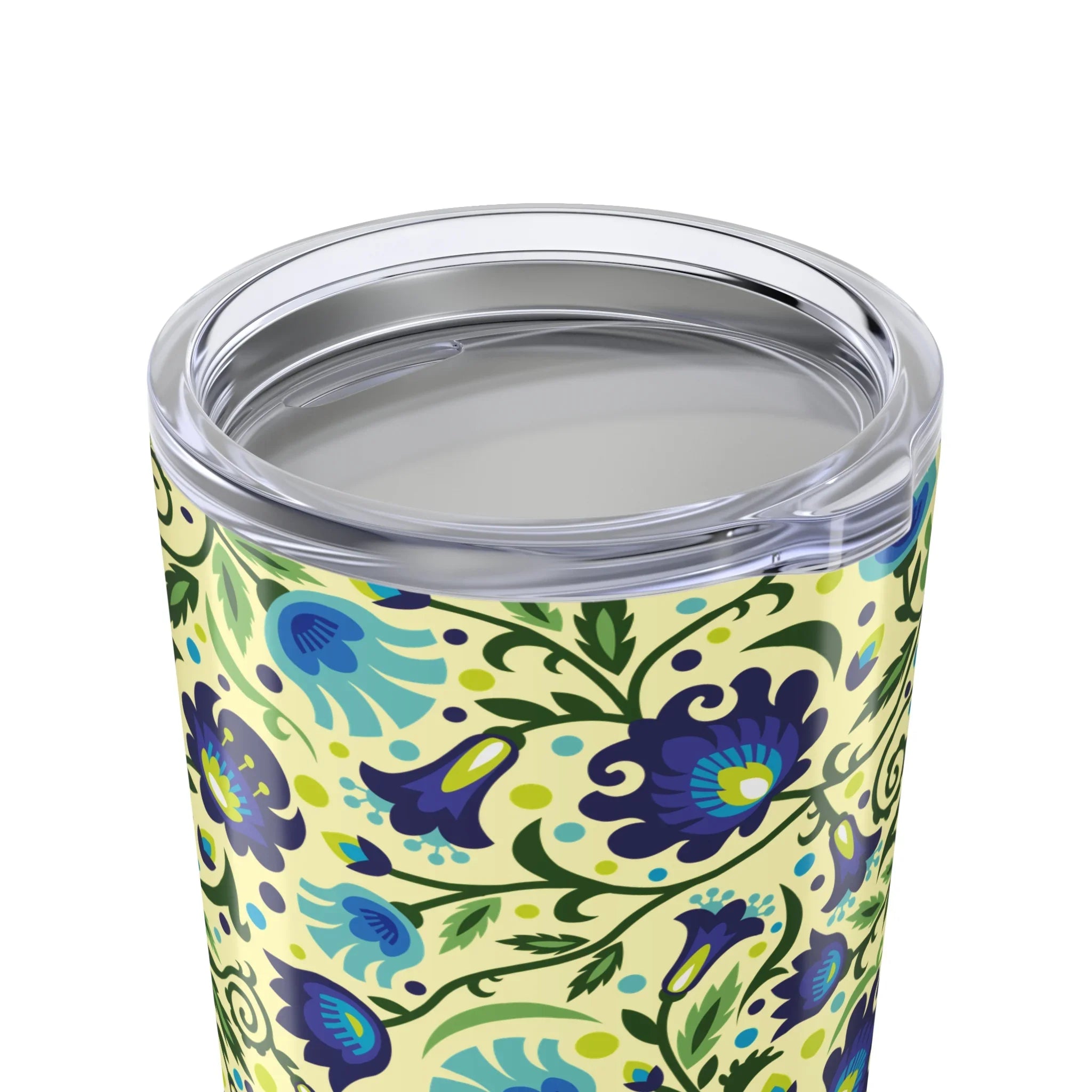 Gdańsk Blues Wycinanki Tumbler over yellow - The Global Wanderer
