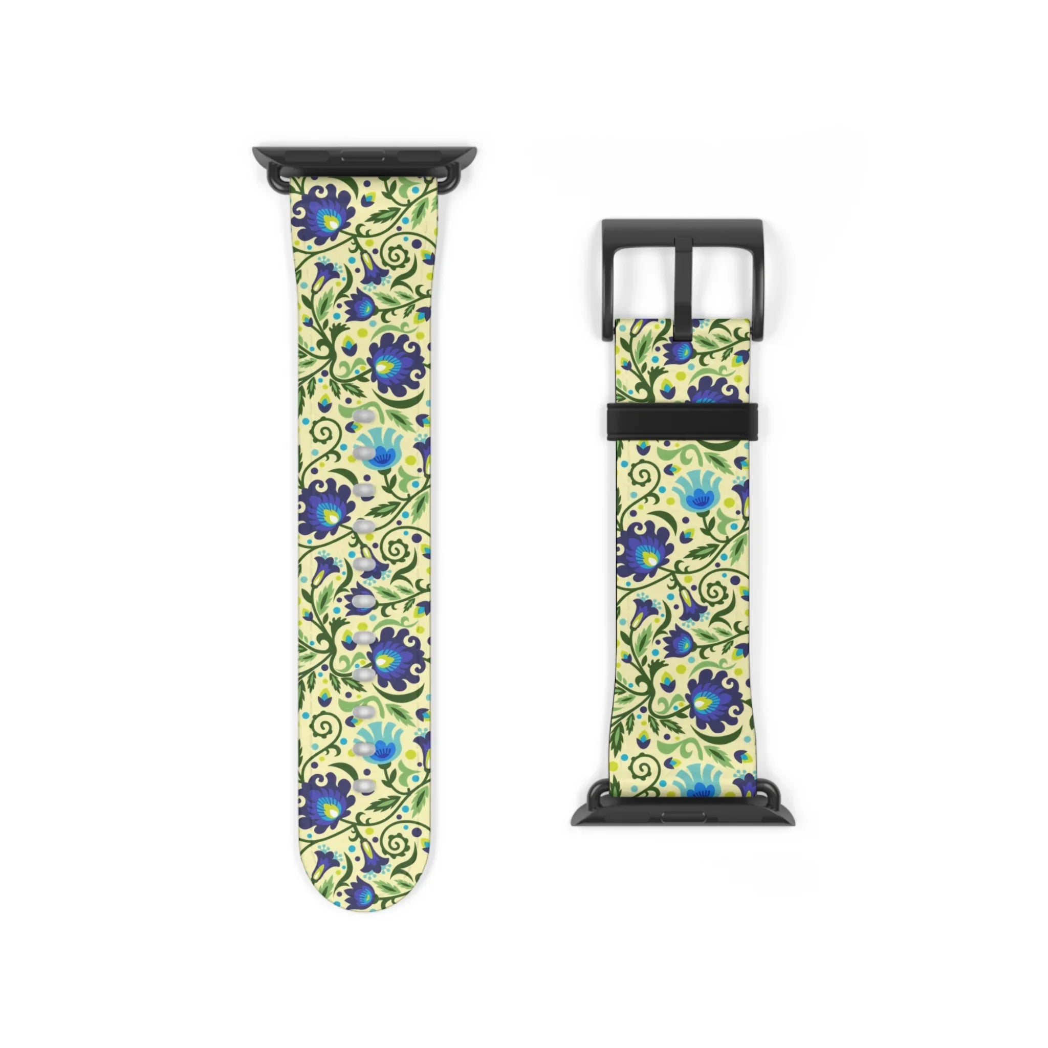 Gdańsk Blues Wycinanki Watch Band over yellow - The Global Wanderer