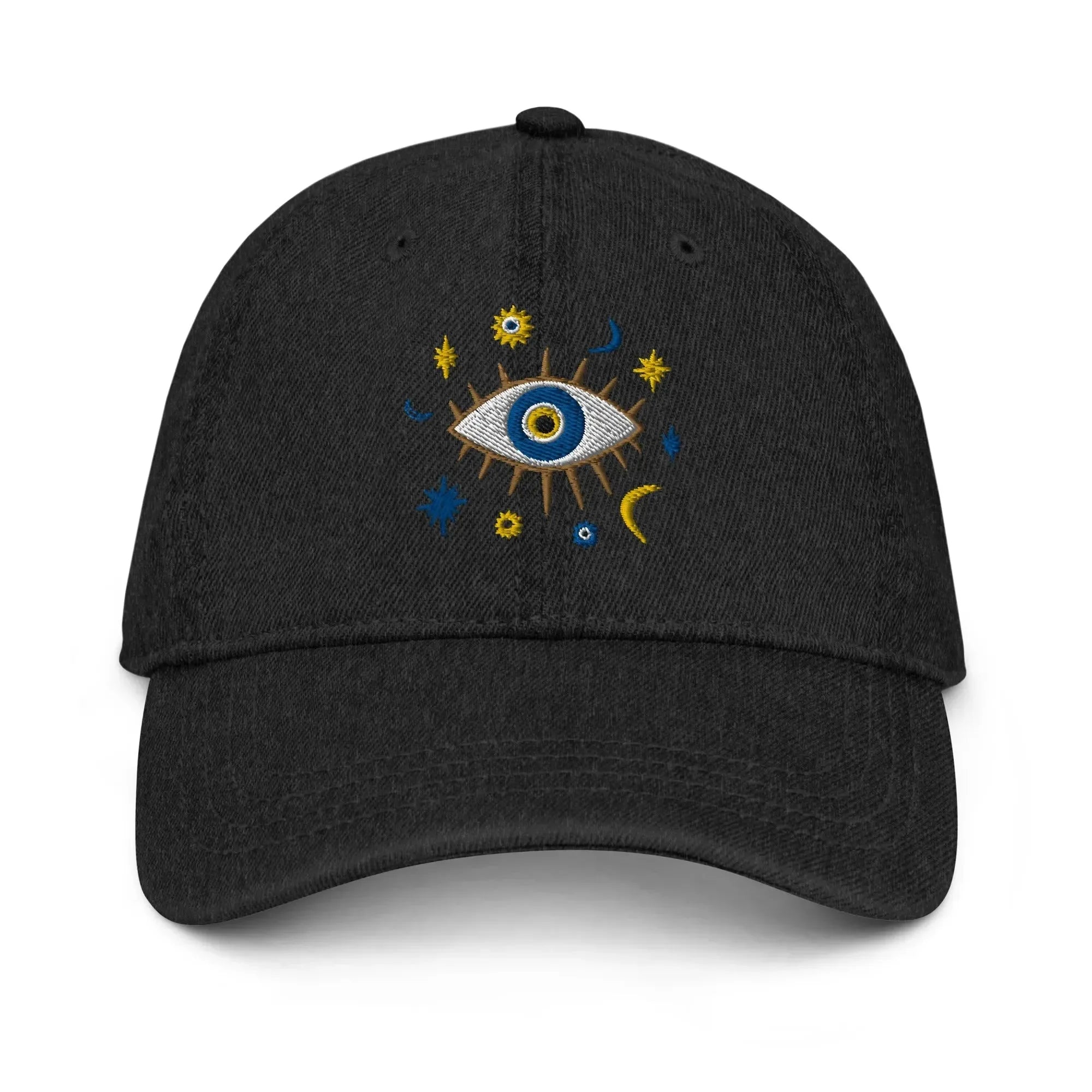 Greek Evil Eye Embroidered Denim Dad Hat - The Global Wanderer