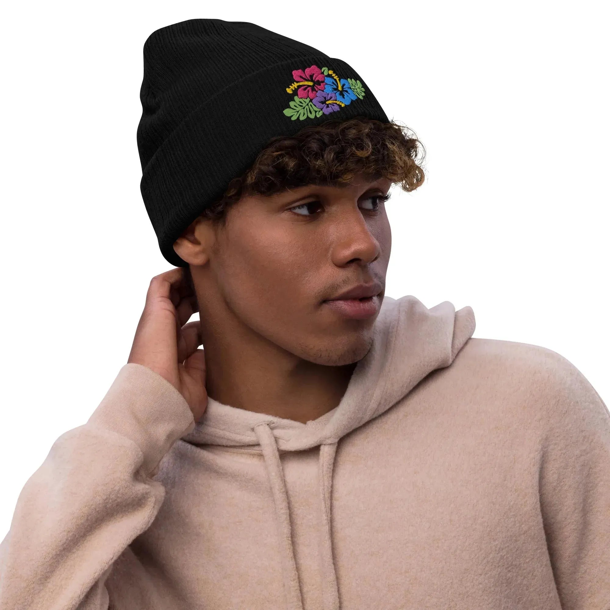 Hawaiian Tropical Leaves Embroidered Beanie - The Global Wanderer