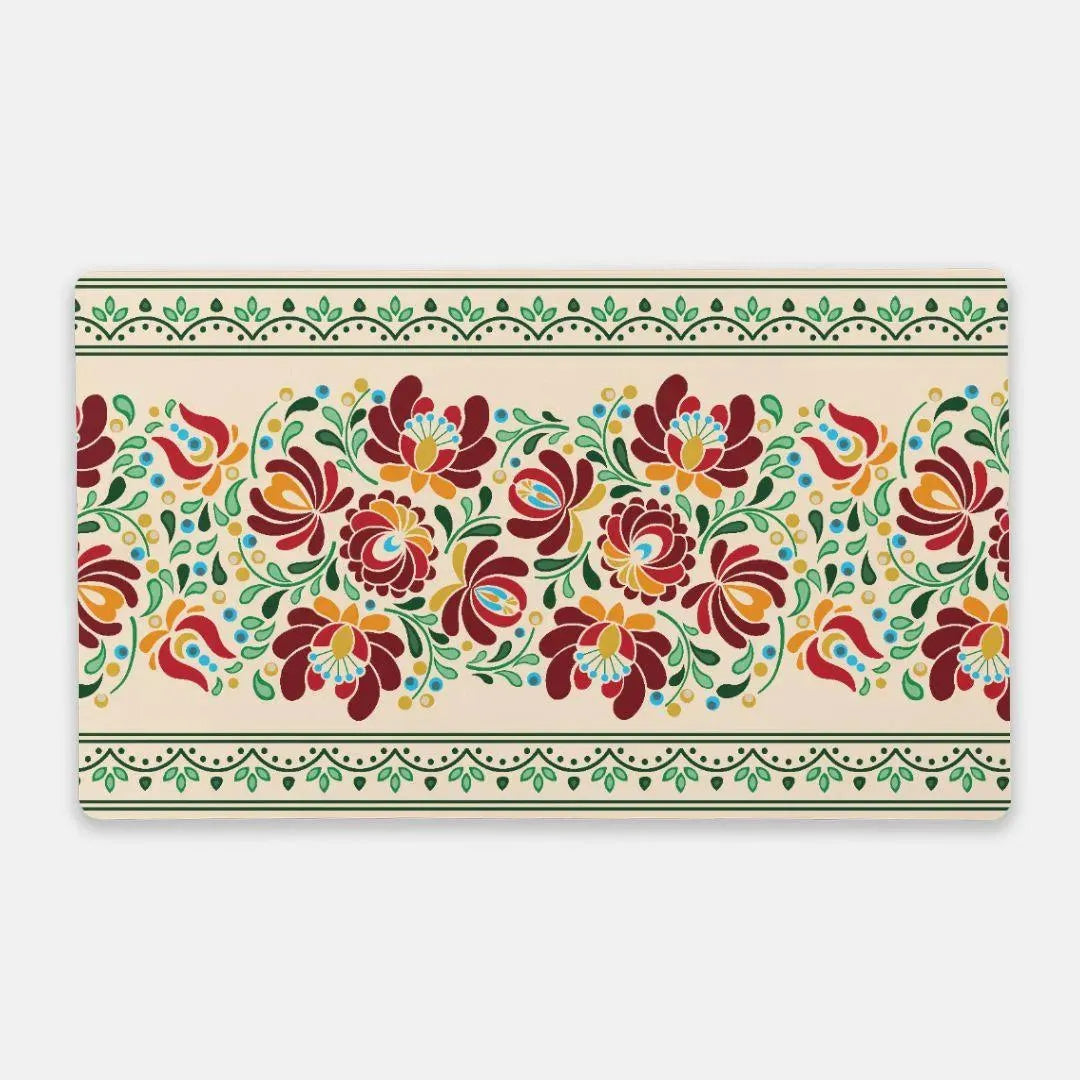 Hungarian Matyó Beige Desk Mat - The Global Wanderer