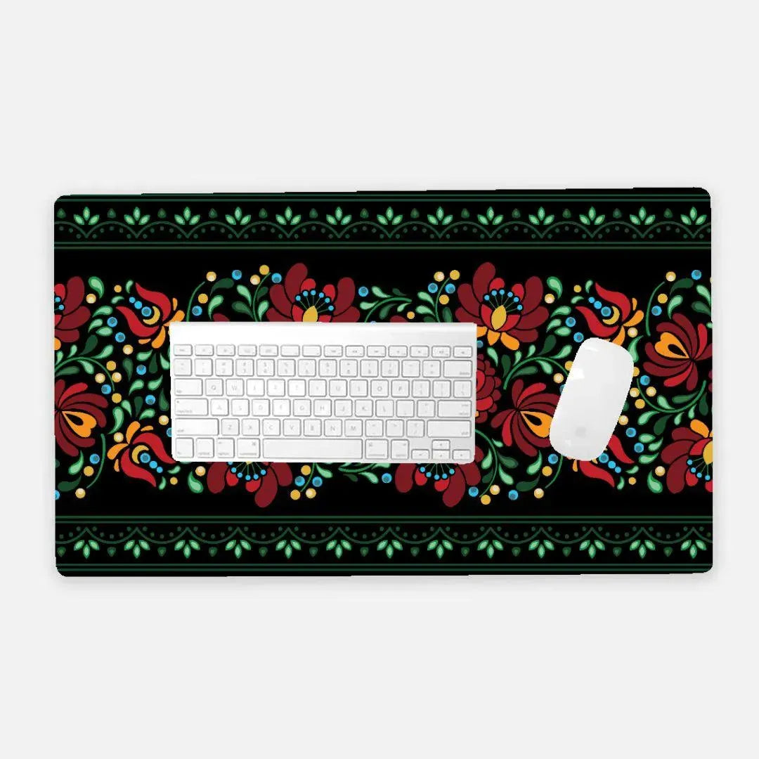 Hungarian Matyó Black Desk Mat - The Global Wanderer