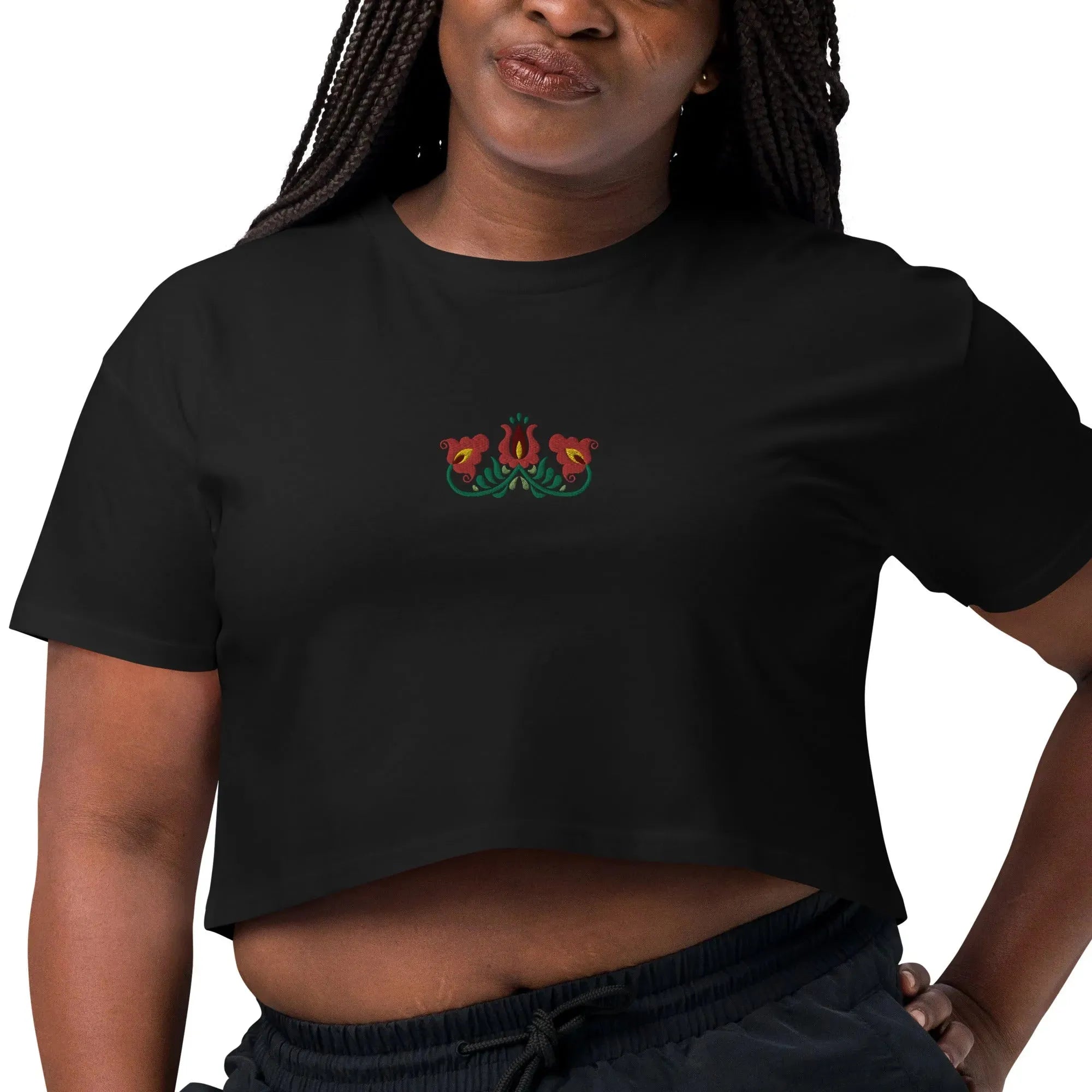 Hungarian Matyó Embroidered Cropped T-Shirt - The Global Wanderer