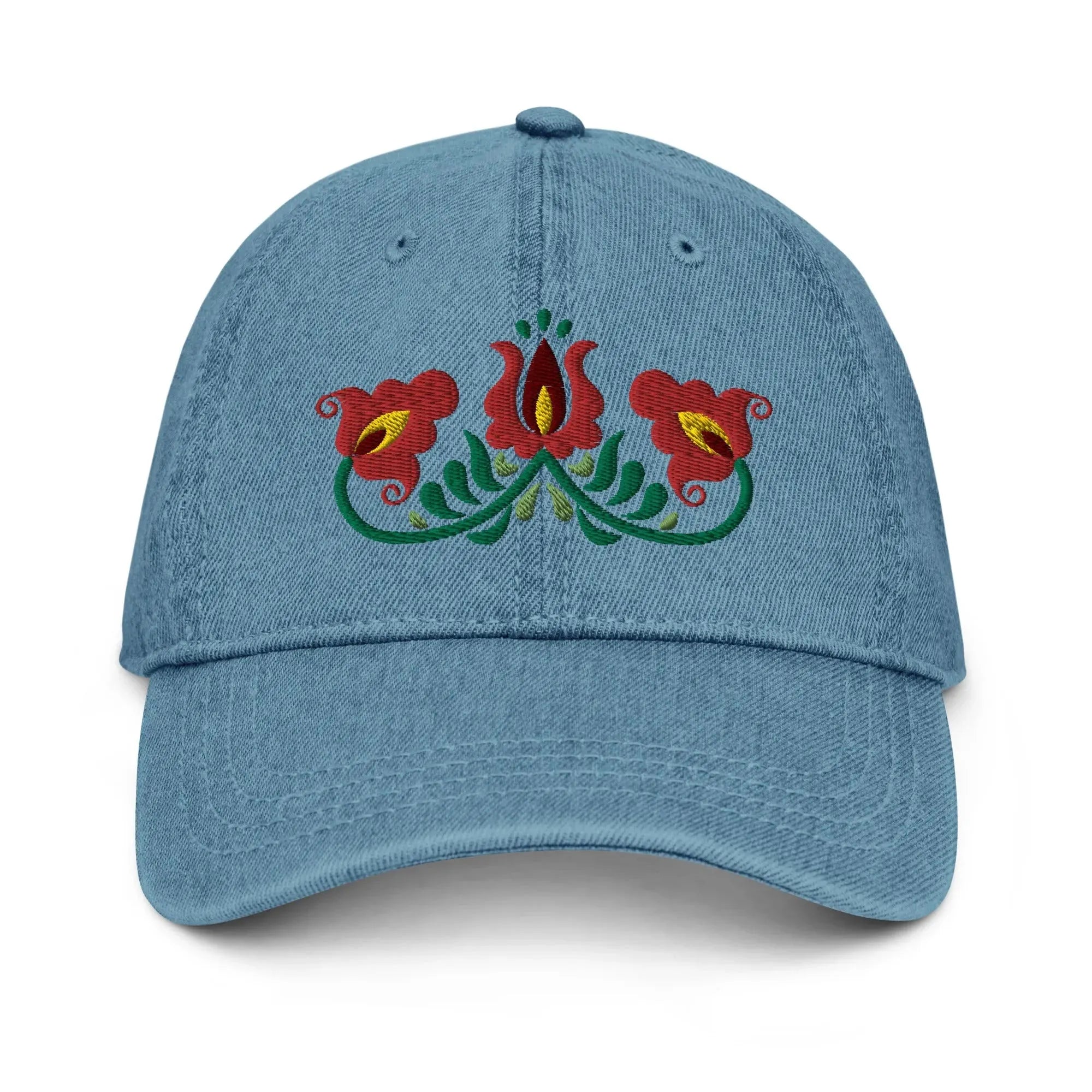 Hungarian Matyó Embroidered Denim Dad Hat - The Global Wanderer