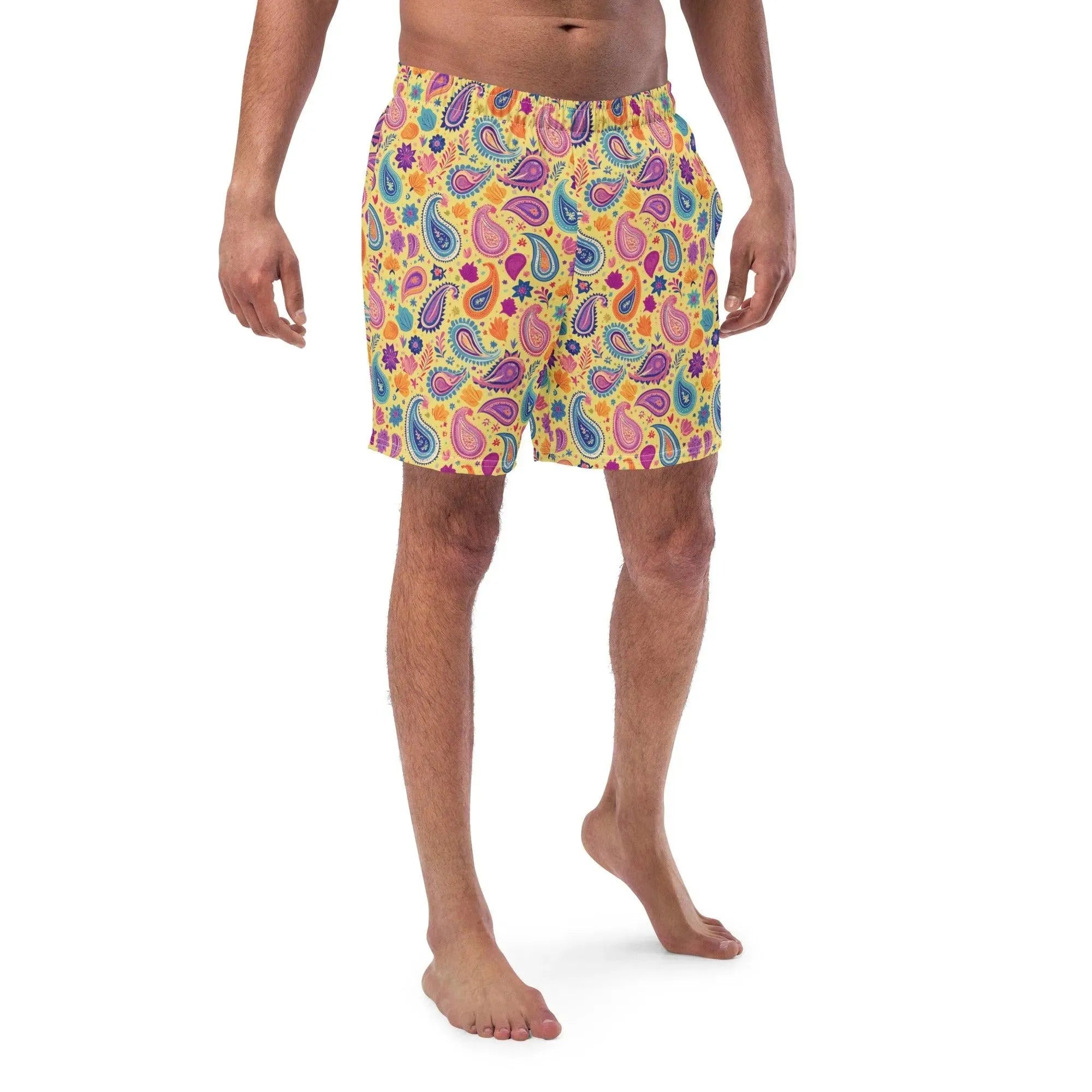 Indian Whimsical Paisley Recycled Men's Swim Trunks - The Global Wanderer