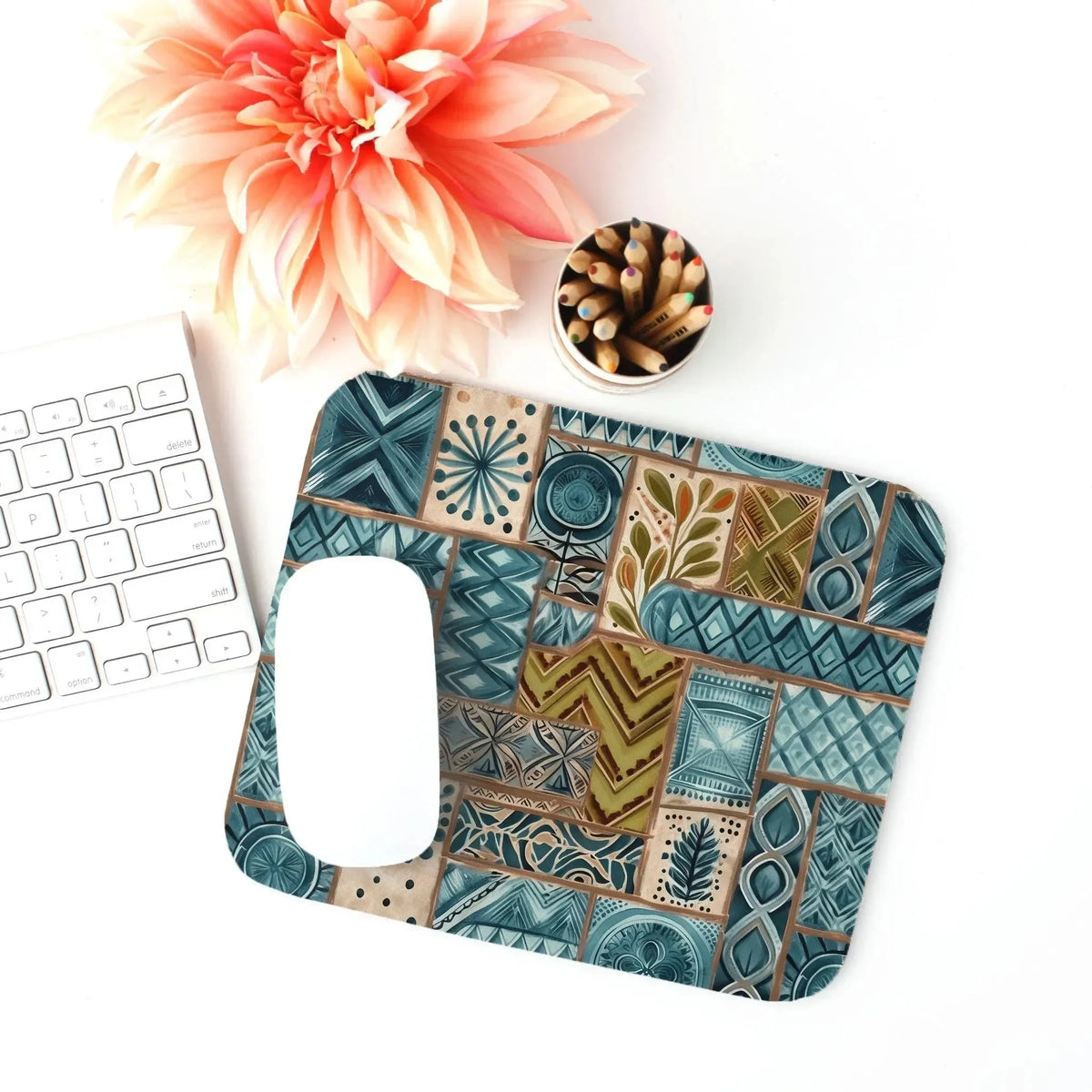 Lagoon Current Tapa Cloth Mouse Pad - The Global Wanderer