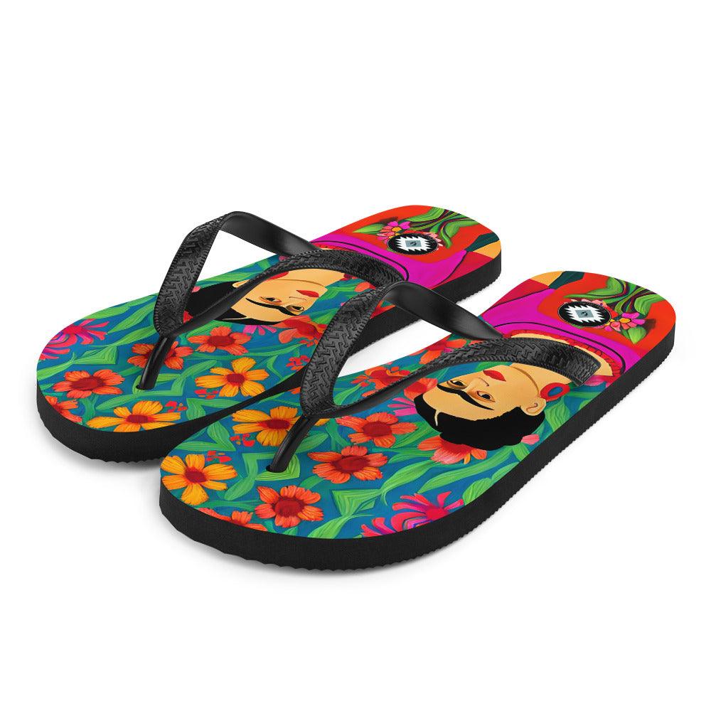 Mexican Icon Frida Khalo Flip Flops - The Global Wanderer