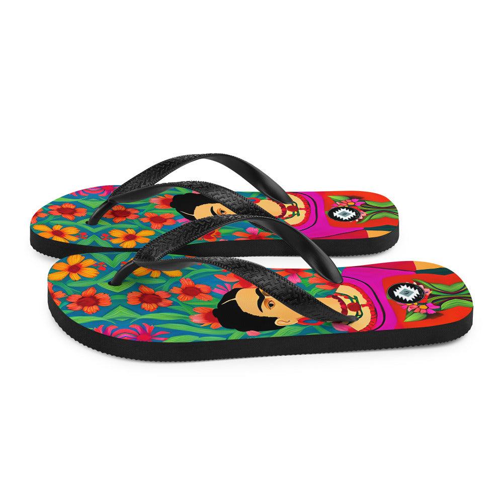 Mexican Icon Frida Khalo Flip Flops - The Global Wanderer