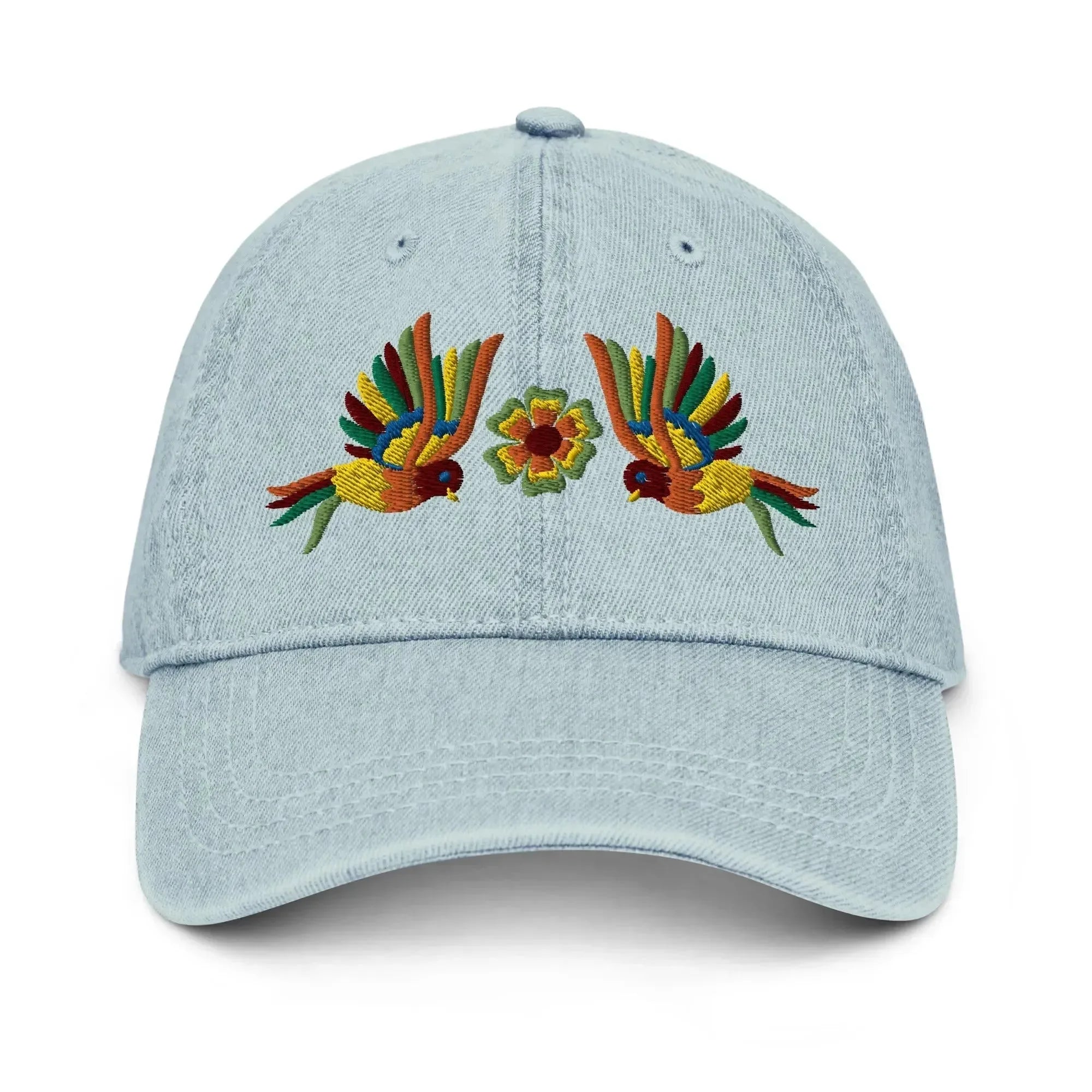 Mexican Otomi Embroidered Denim Dad Hat - The Global Wanderer