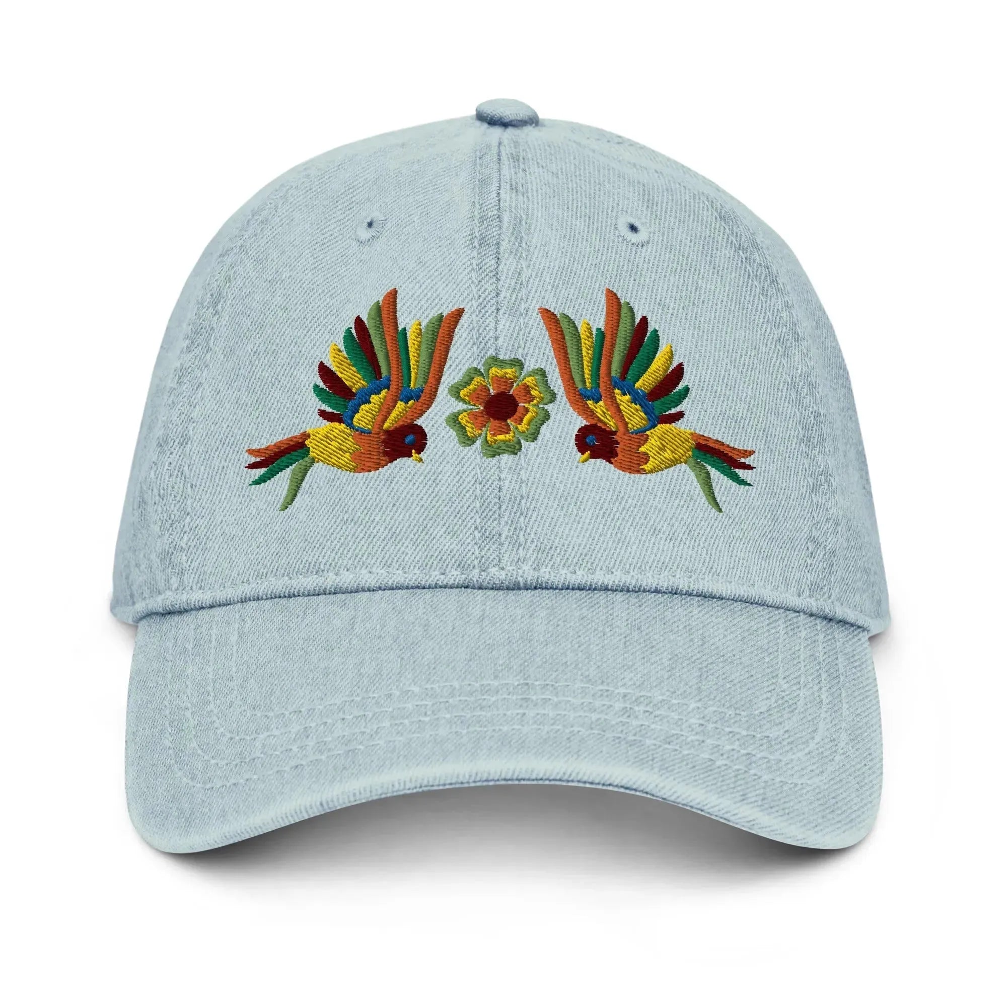 Mexican Otomi Embroidered Denim Dad Hat - The Global Wanderer