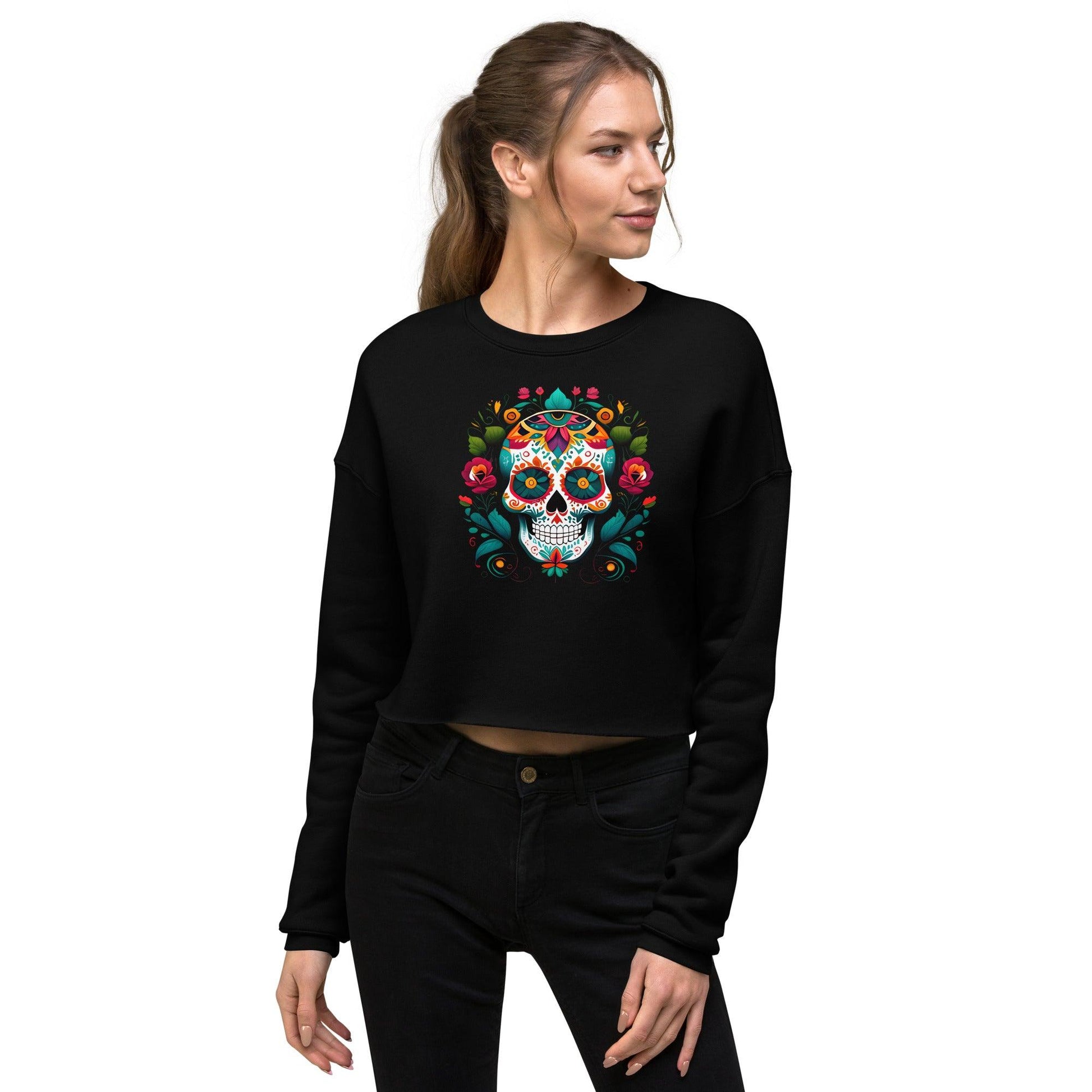 Mexican Sugar Skull Cropped Sweatshirt - The Global Wanderer