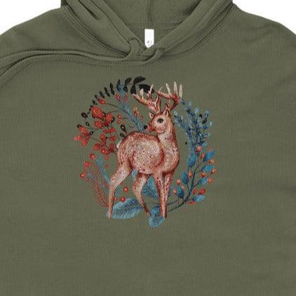 Nordic Winter Crop Hoodie - Deer - The Global Wanderer