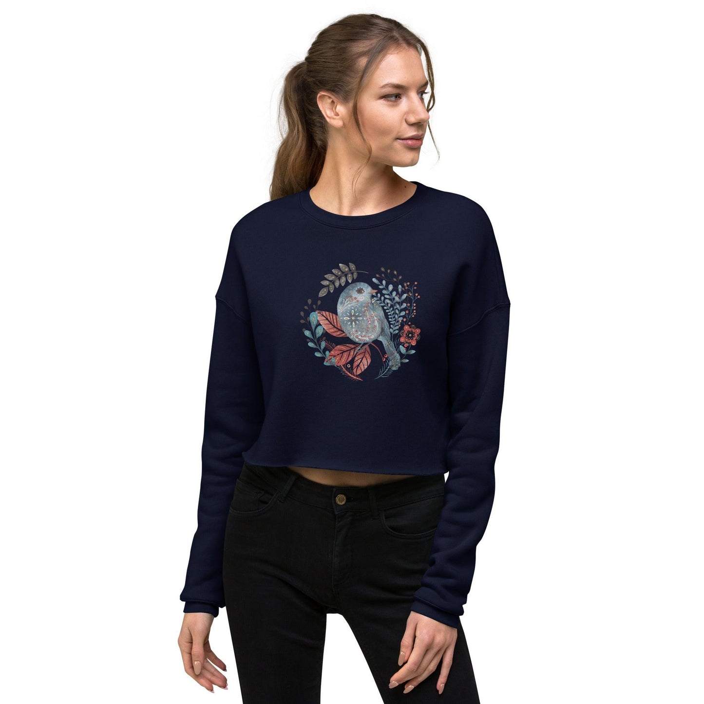 Nordic Winter Cropped Sweatshirt - Bird - The Global Wanderer