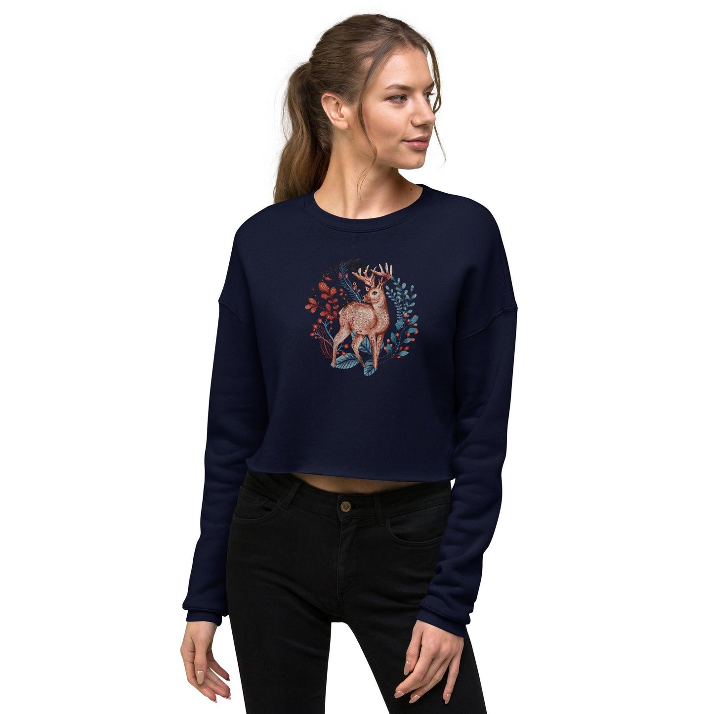 Nordic Winter Cropped Sweatshirt - Deer - The Global Wanderer