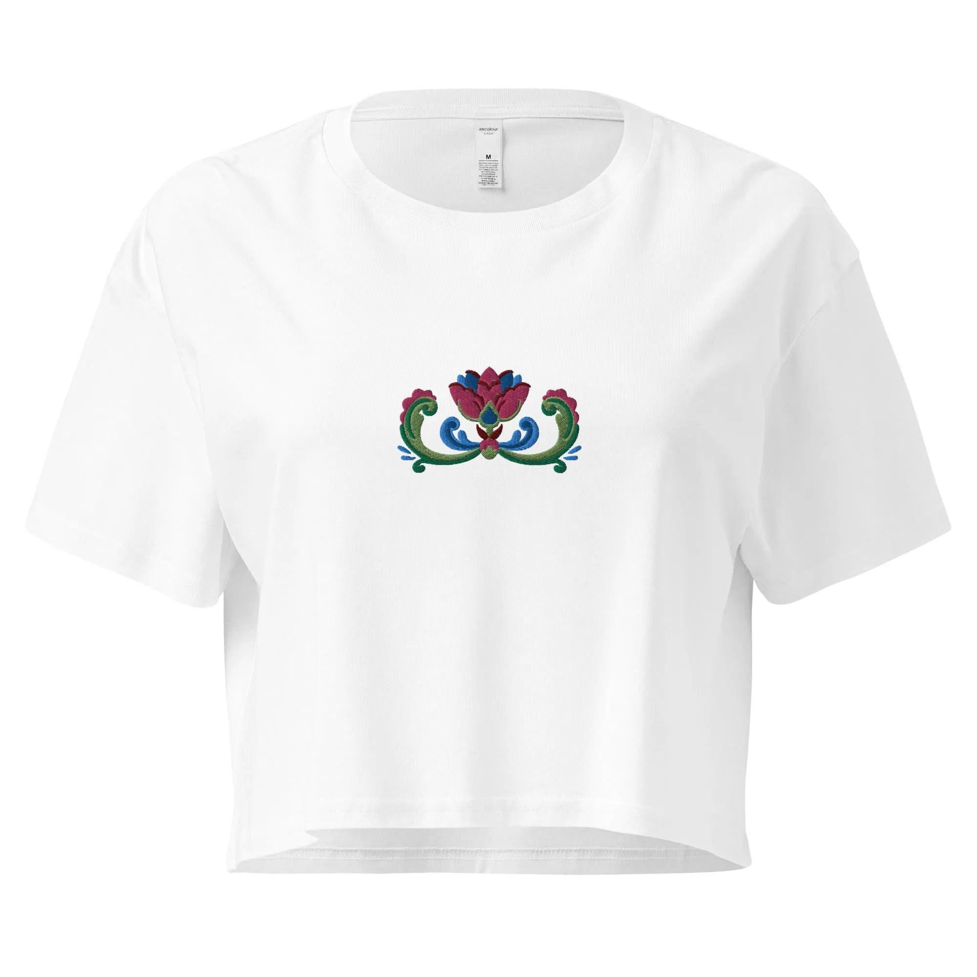 Norwegian Rosemaling Embroidered Cropped T-Shirt - The Global Wanderer