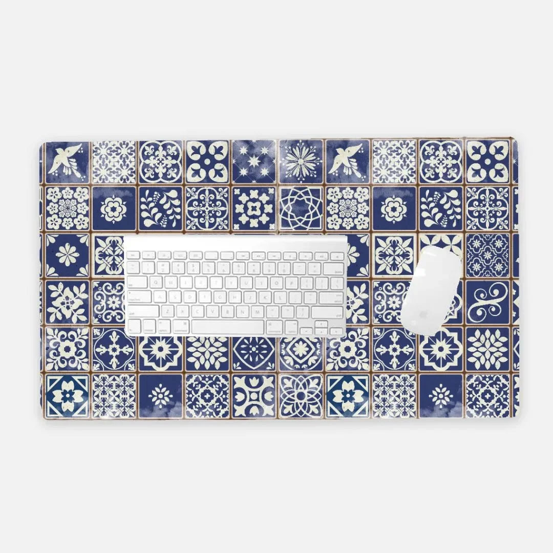 Portuguese Blue Azulejo Tile Desk Mat - The Global Wanderer