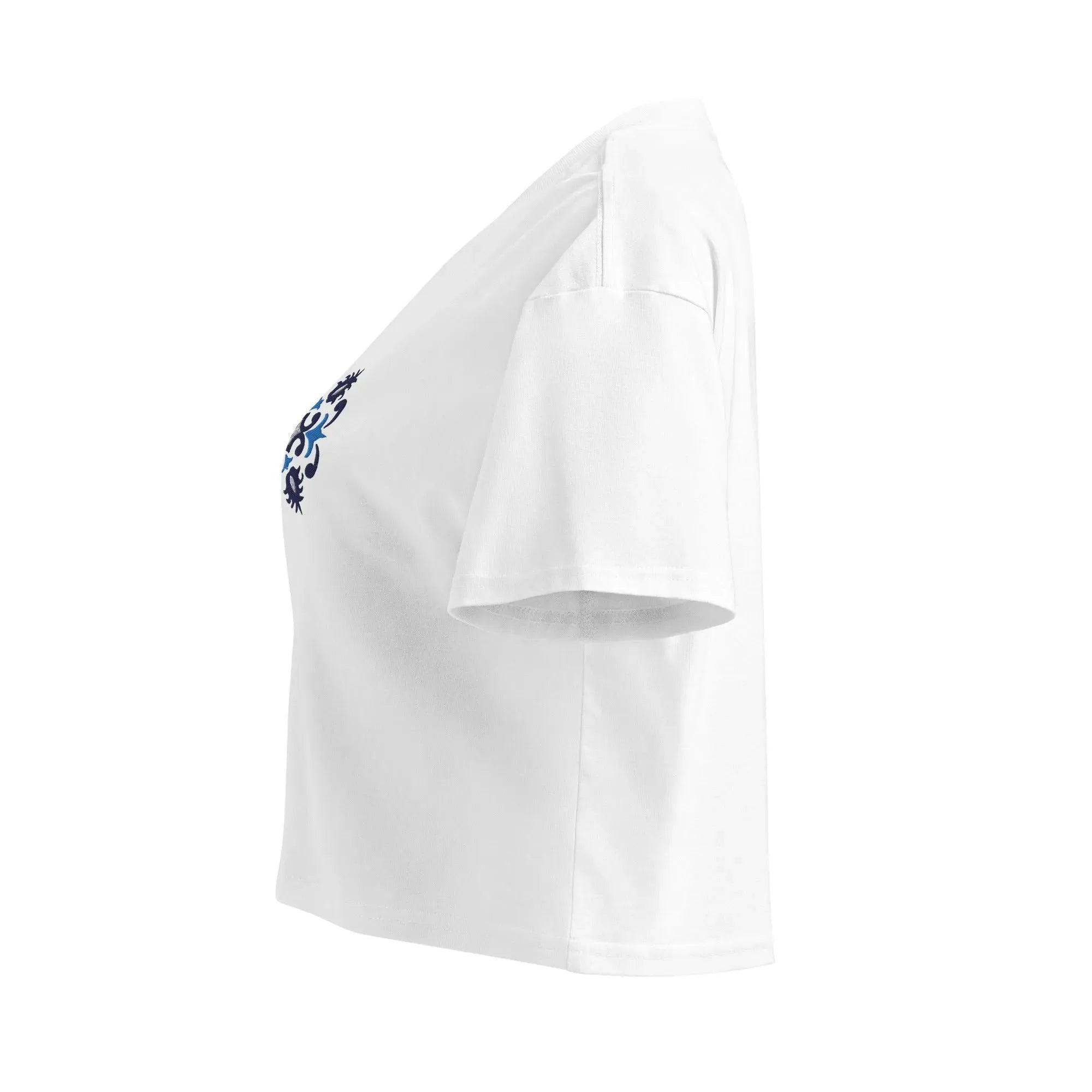 Portuguese Azulejo Tile Embroidered Cropped T-Shirt - The Global Wanderer