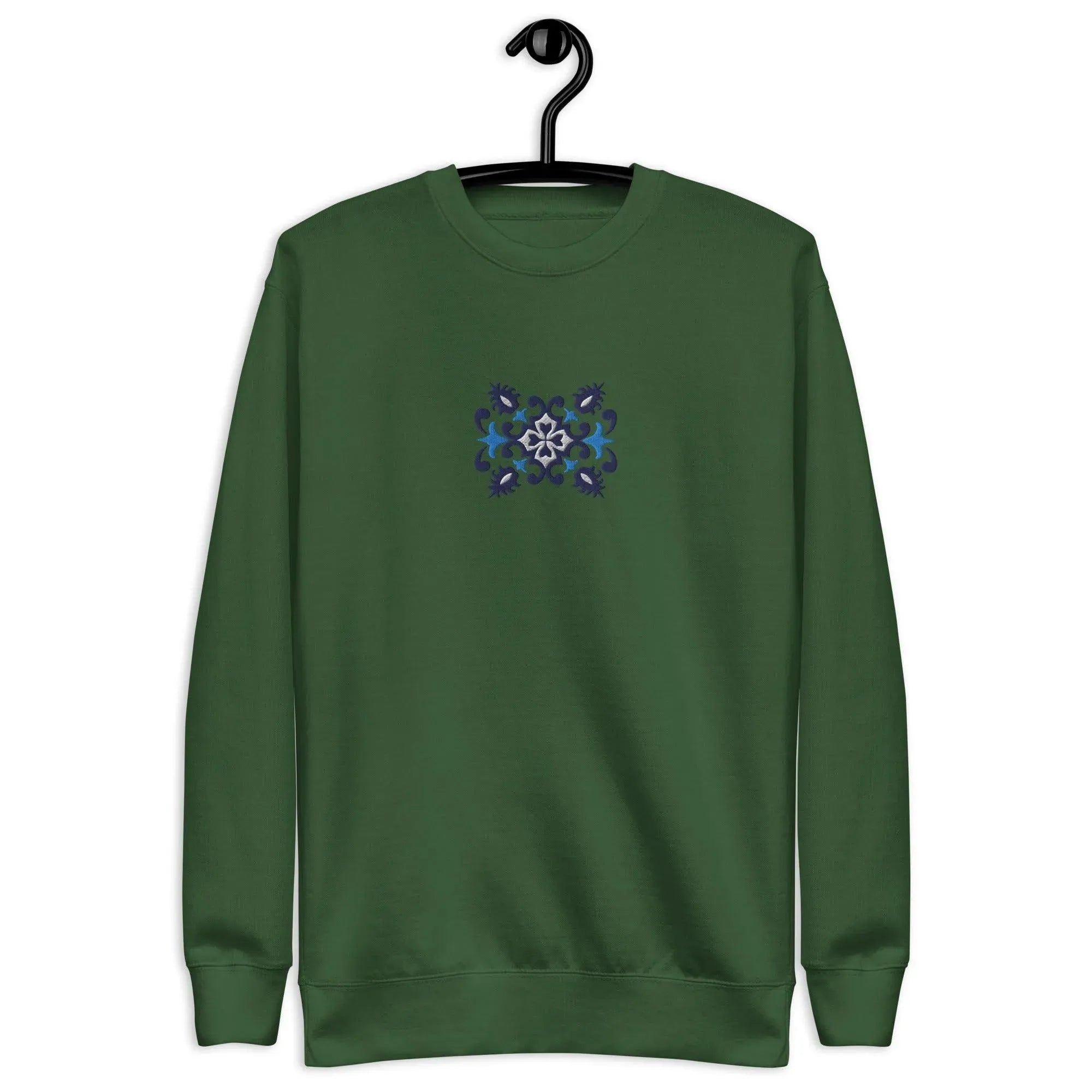 Portuguese Azulejo Tile Motif Embroidered Sweatshirt - The Global Wanderer