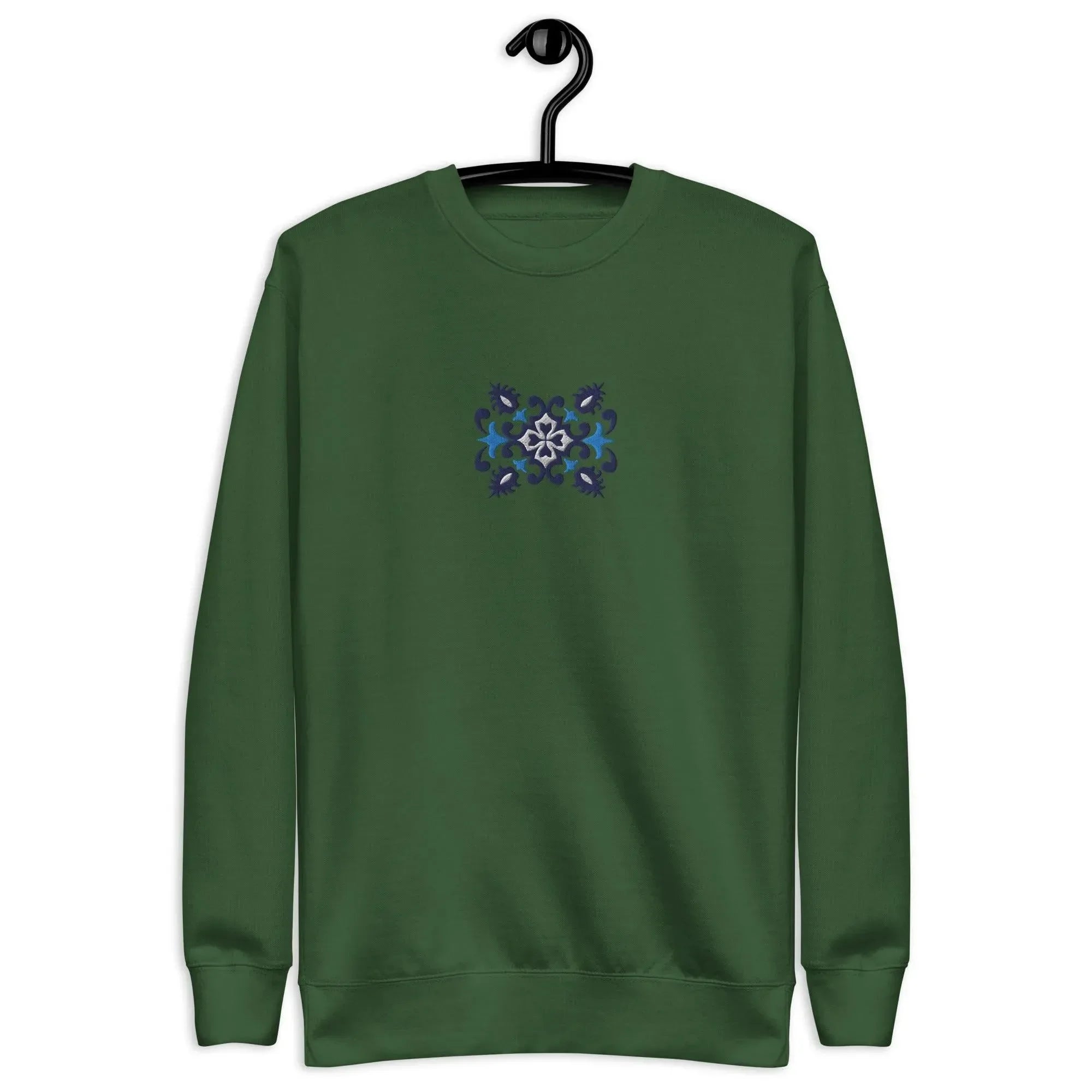 Portuguese Azulejo Tile Motif Embroidered Sweatshirt - The Global Wanderer