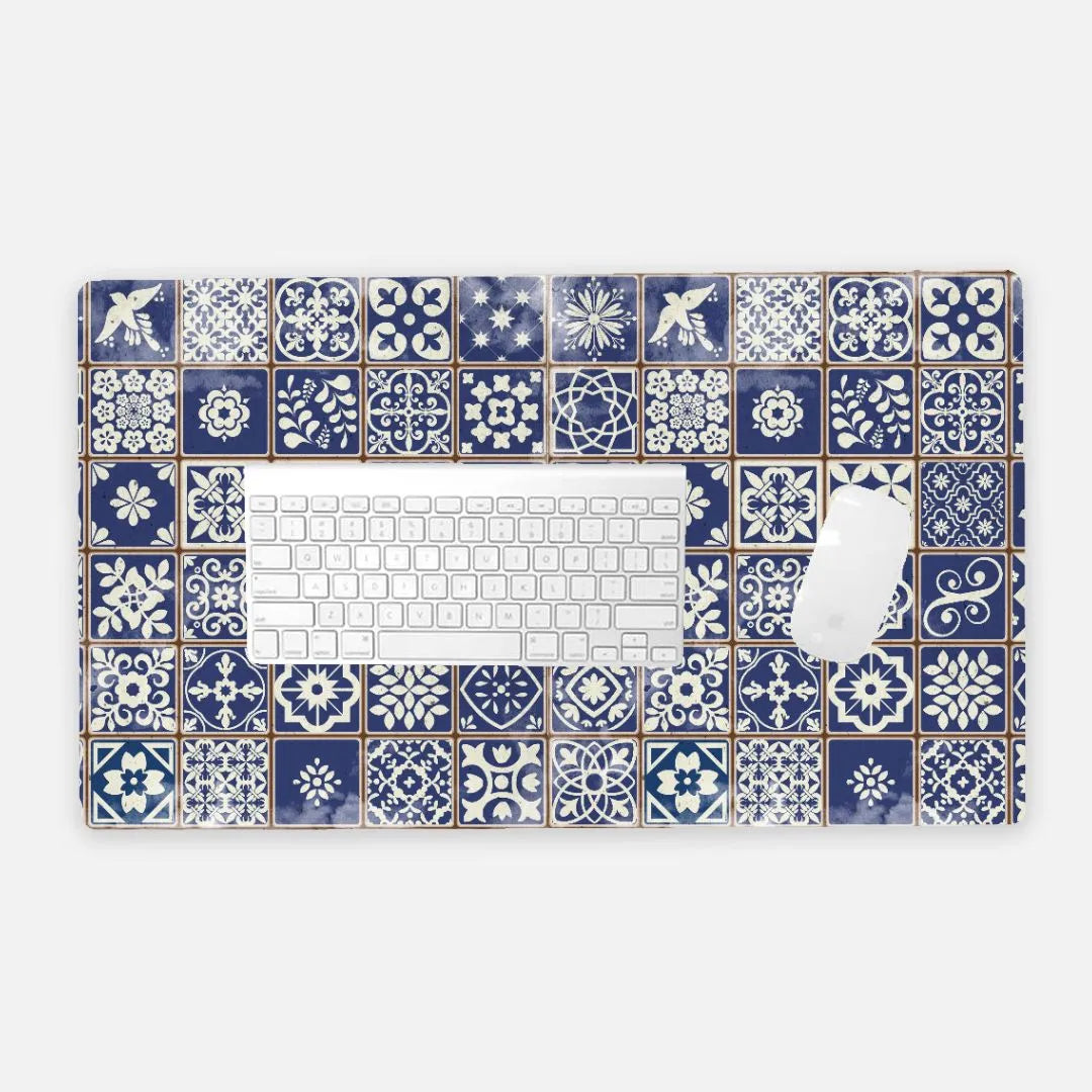 Portuguese Blue Azulejo Tile Desk Mat - The Global Wanderer