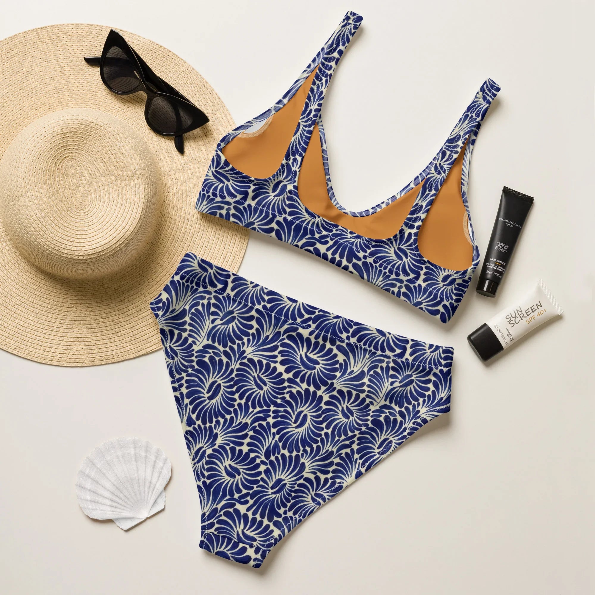 Puebla Talavera Tile Recycled High-Waisted Bikini - The Global Wanderer