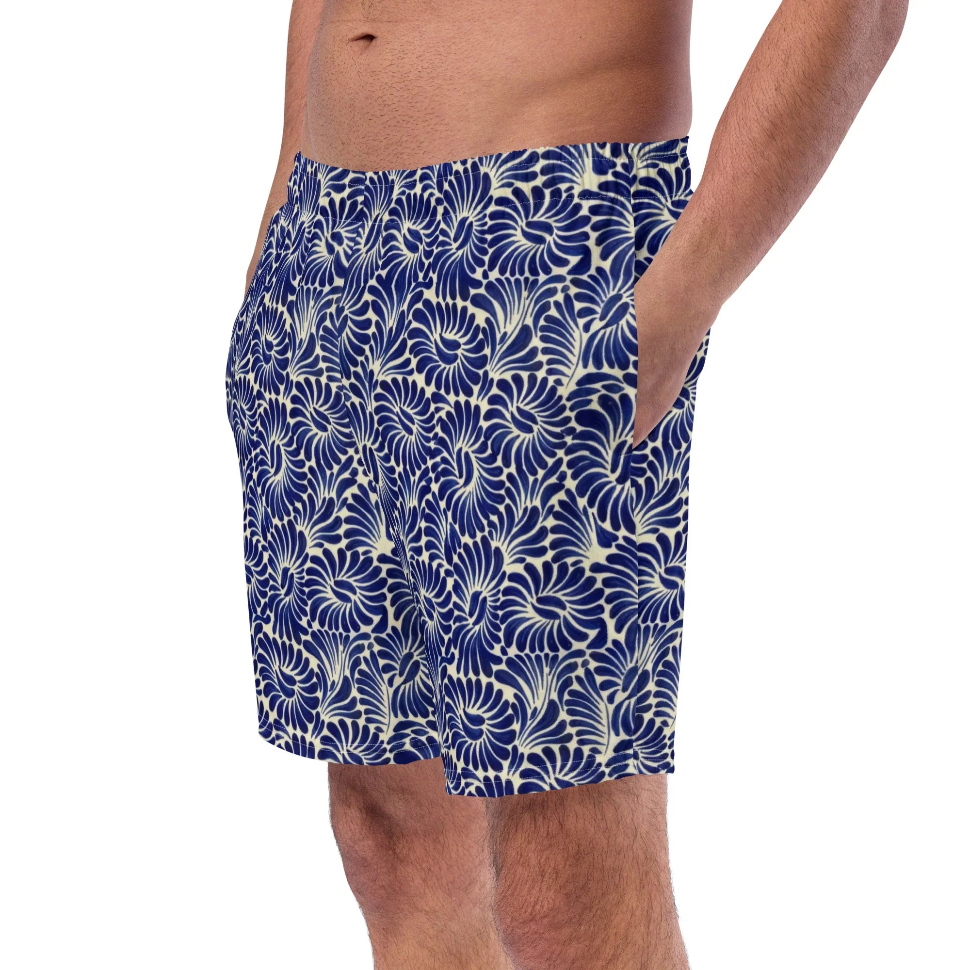Puebla Talavera Tile Recycled Swim Trunks - The Global Wanderer