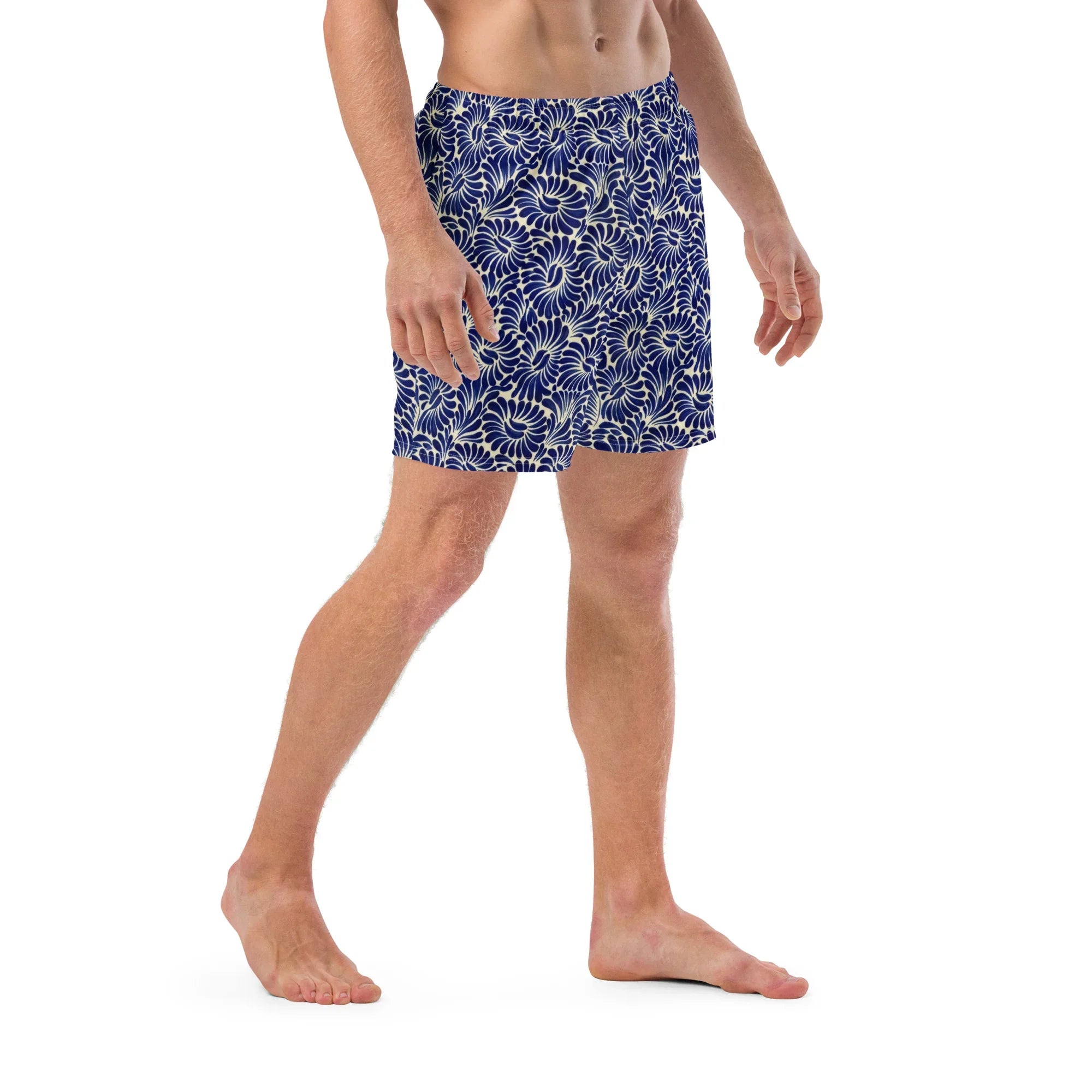 Puebla Talavera Tile Recycled Swim Trunks - The Global Wanderer