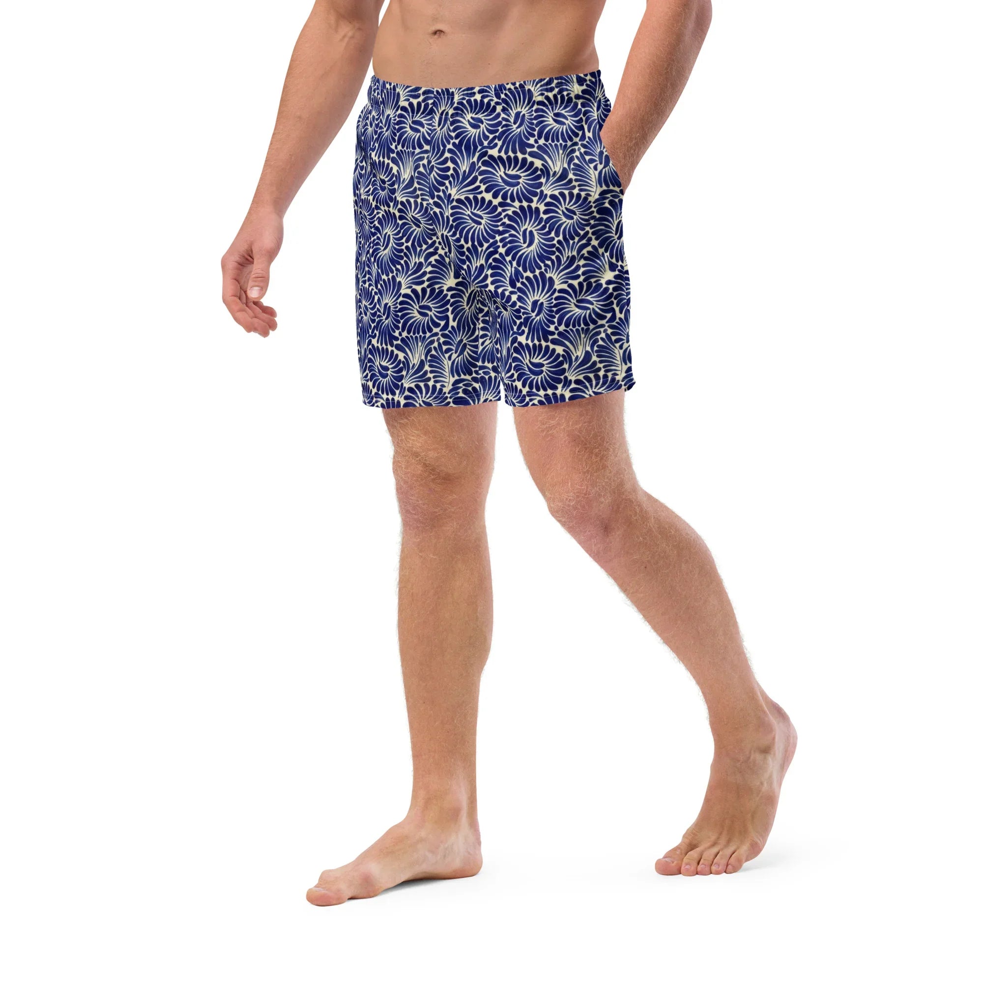 Puebla Talavera Tile Recycled Swim Trunks - The Global Wanderer