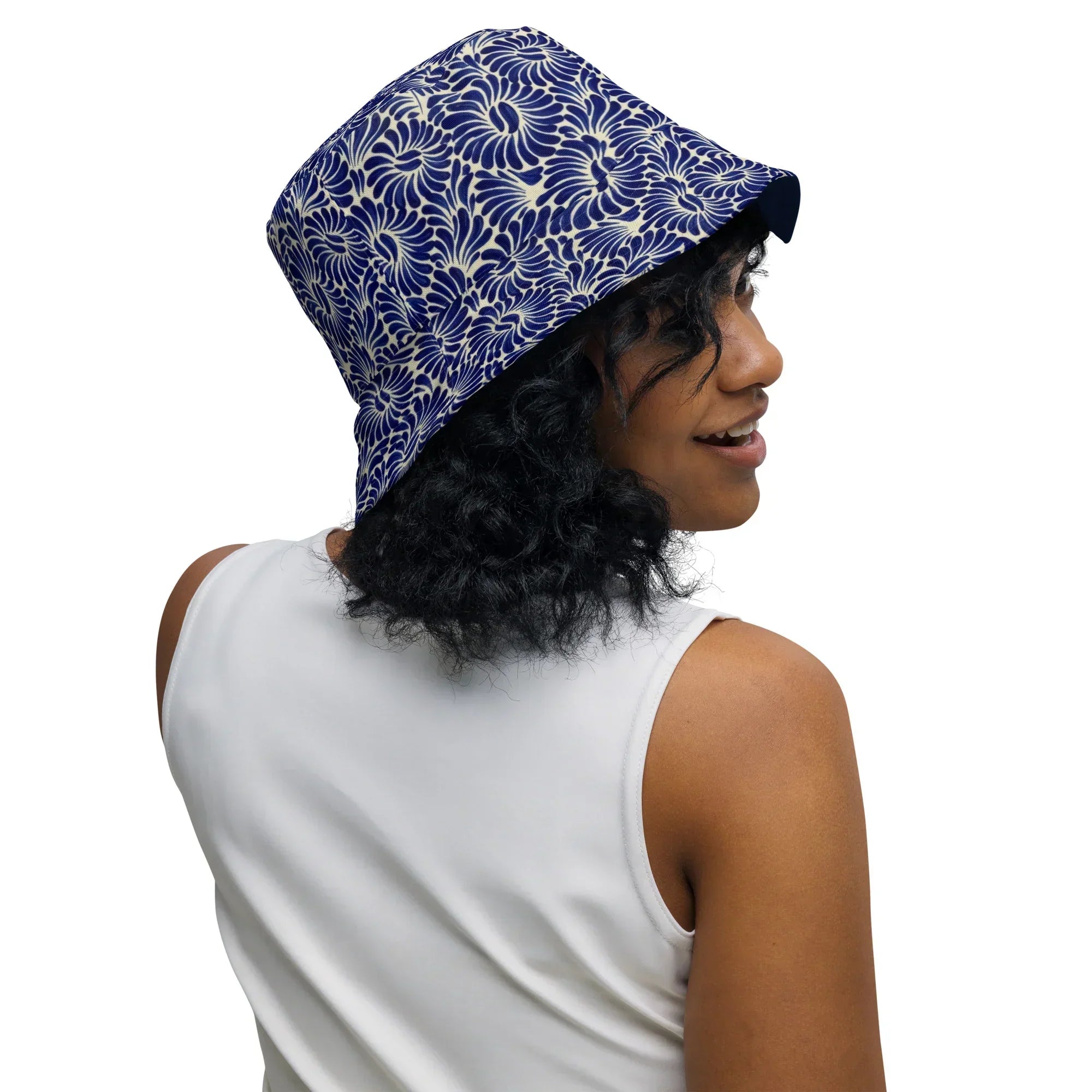 Puebla Talavera Tile Reversible Bucket Hat - The Global Wanderer