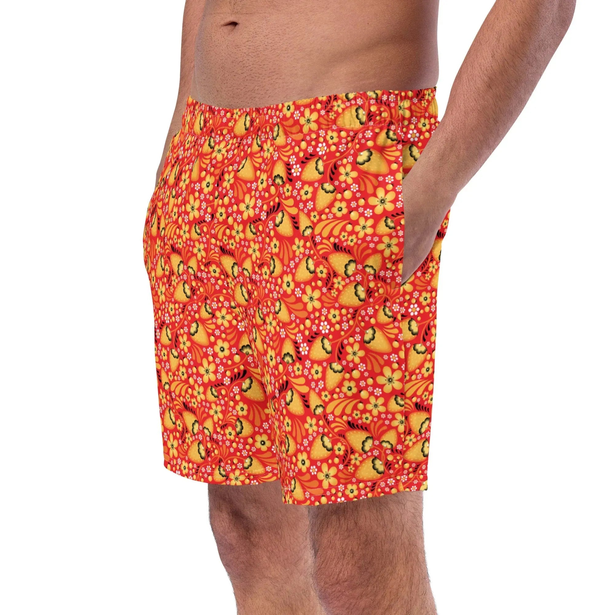 Russian Red Khokhloma Recycled Men's Swim Trunks - The Global Wanderer