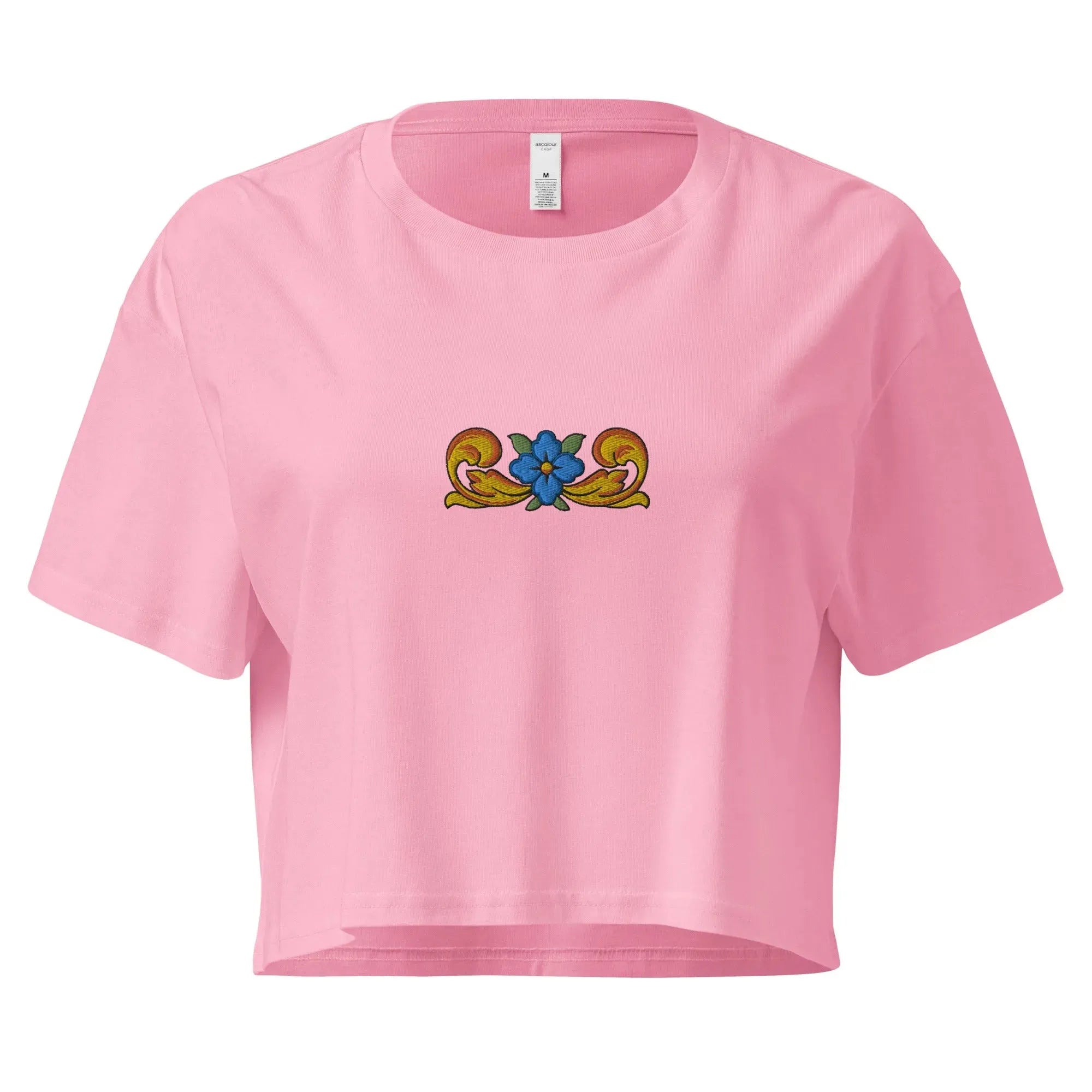 Sicilian Tile Embroidered Cropped T-Shirt - The Global Wanderer