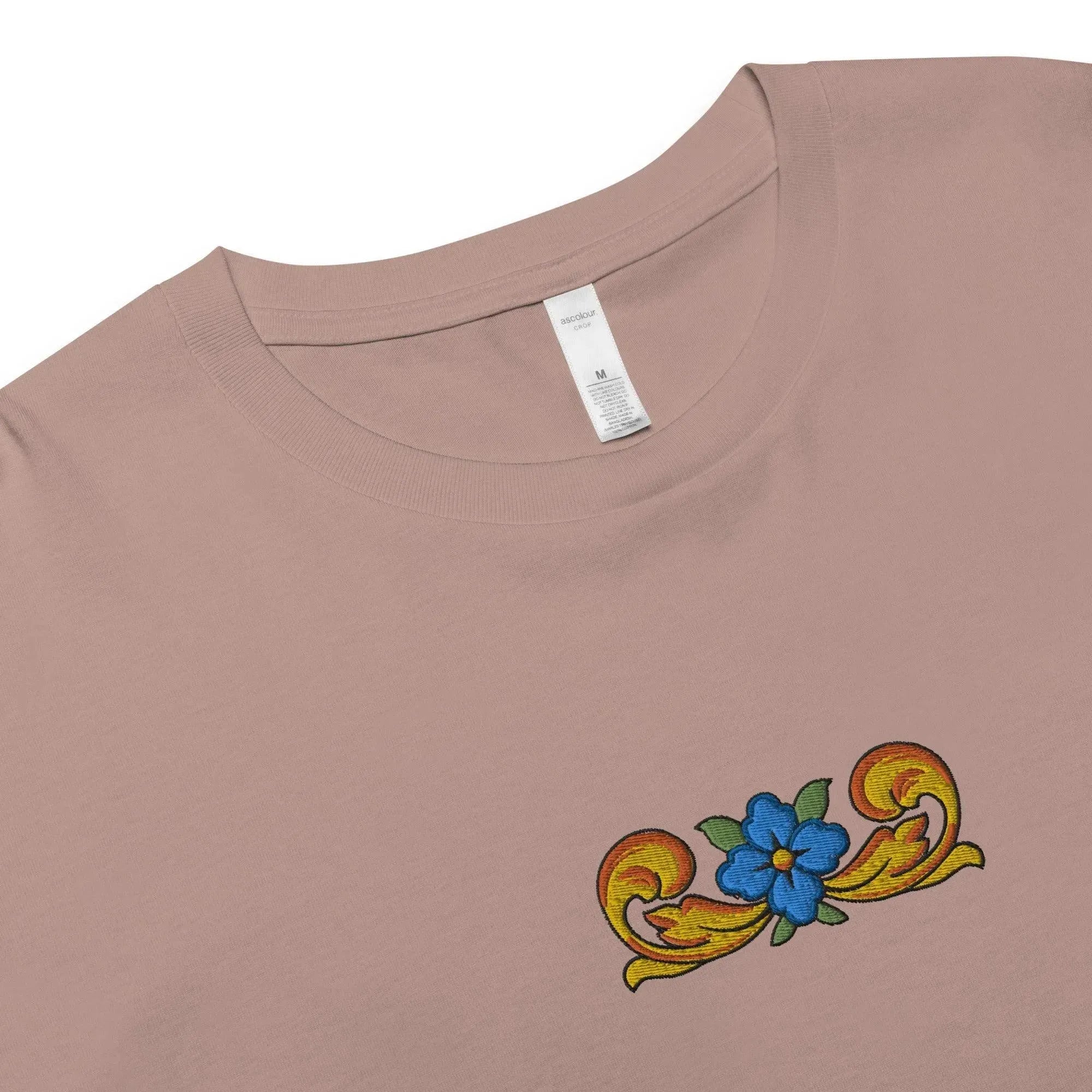 Sicilian Tile Embroidered Cropped T-Shirt - The Global Wanderer