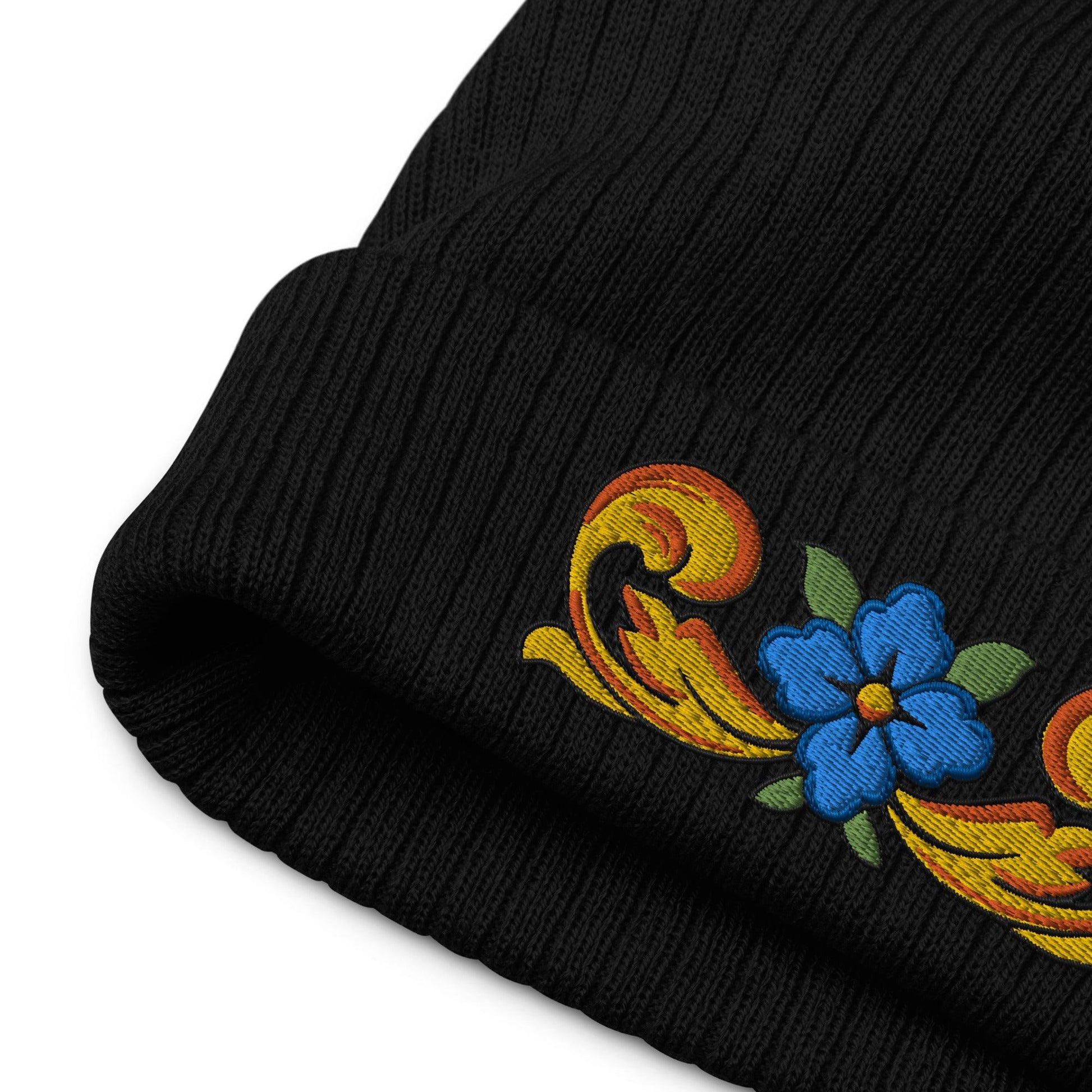 Sicilian Tile Motif Embroidered Beanie - The Global Wanderer