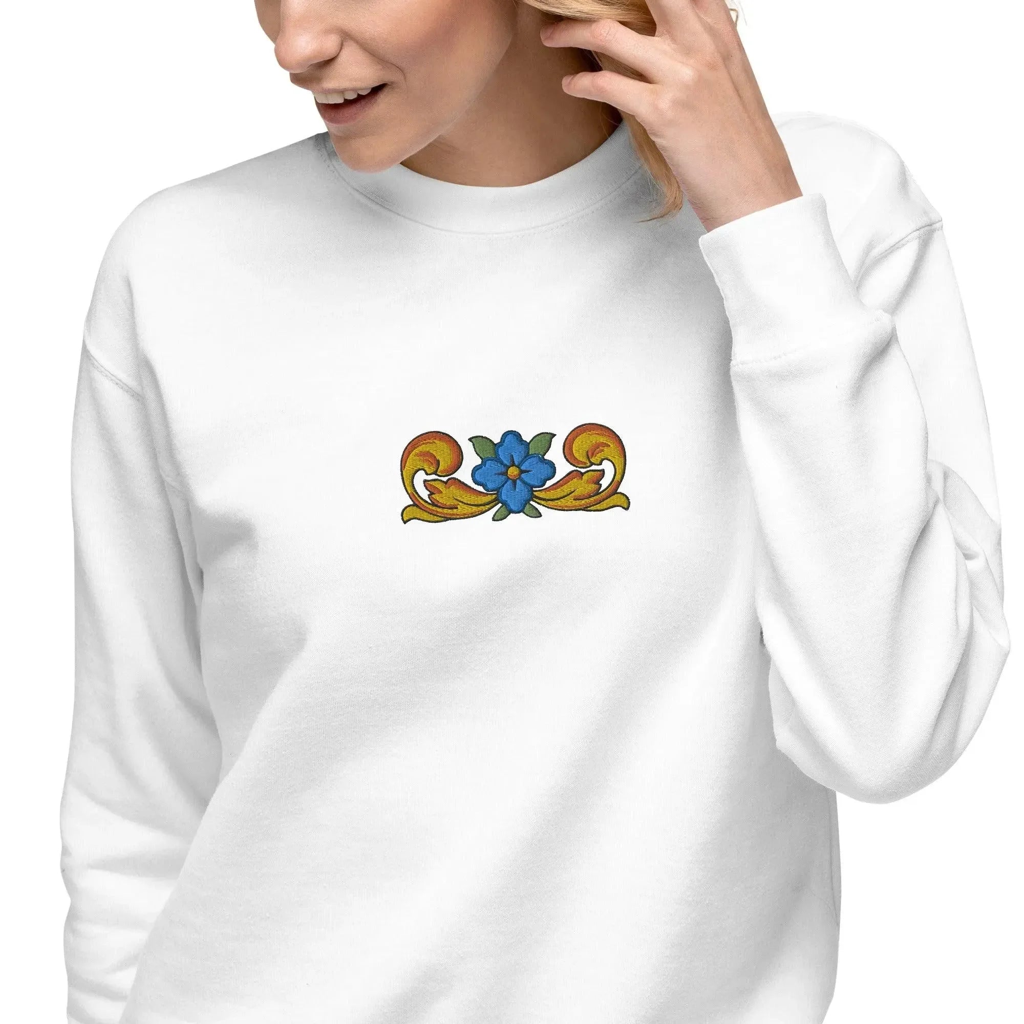 Sicilian Tile Motif Embroidered Sweatshirt - The Global Wanderer