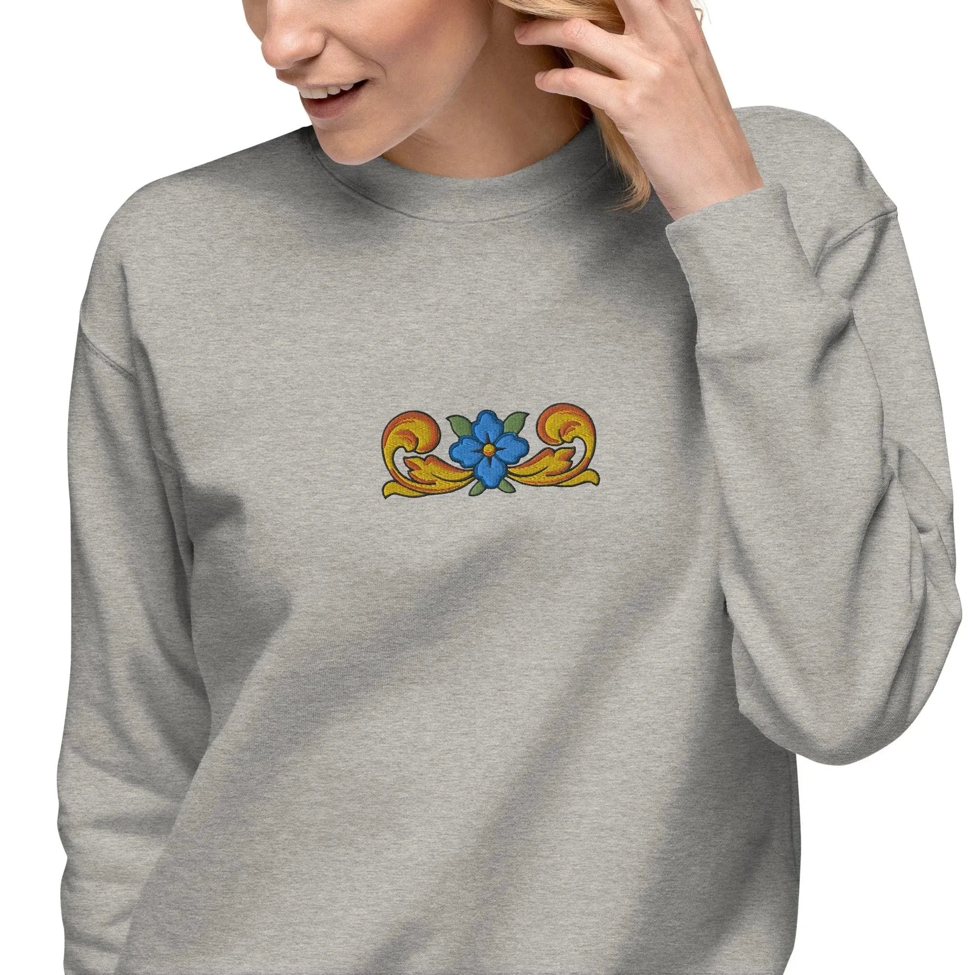 Sicilian Tile Motif Embroidered Sweatshirt - The Global Wanderer
