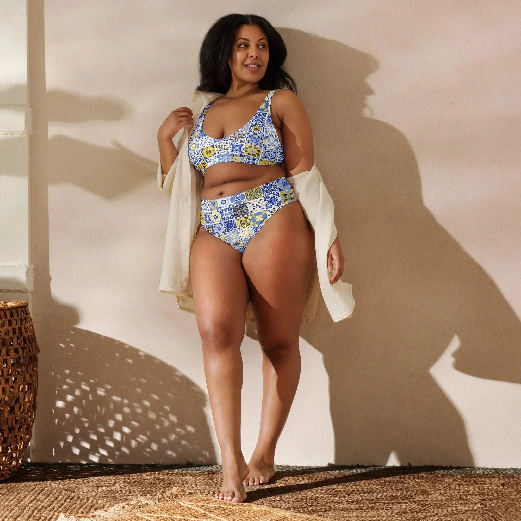 Sicilian Tile Recycled High-Waisted Bikini - The Global Wanderer