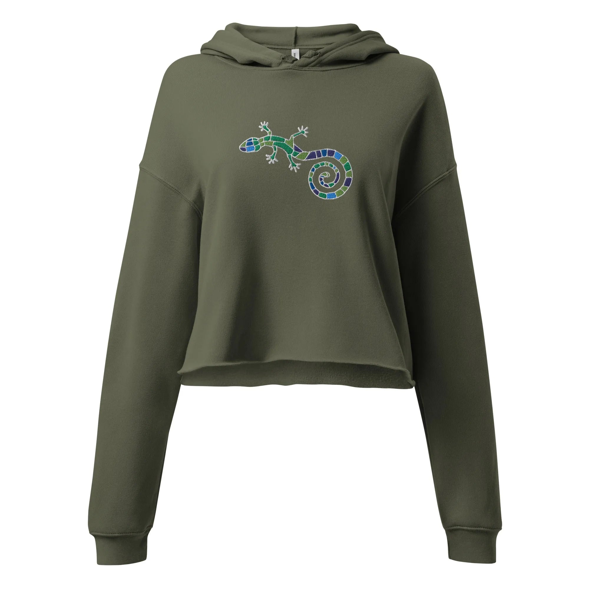 Spanish Mosaic Lizard Embroidered Cropped Hoodie - The Global Wanderer