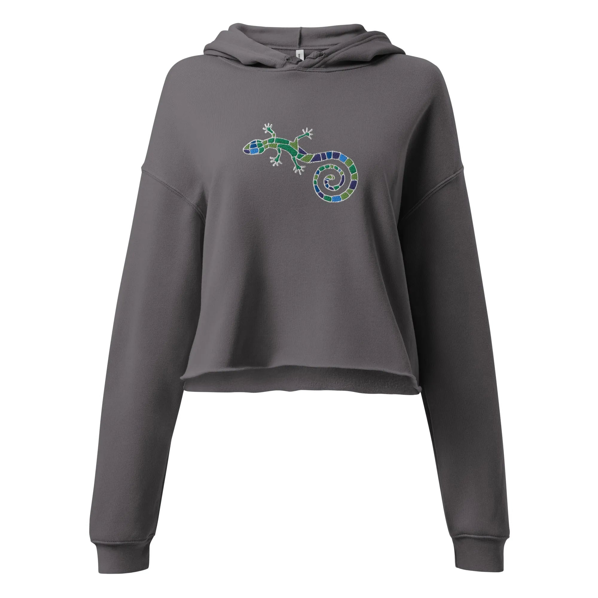 Spanish Mosaic Lizard Embroidered Cropped Hoodie - The Global Wanderer