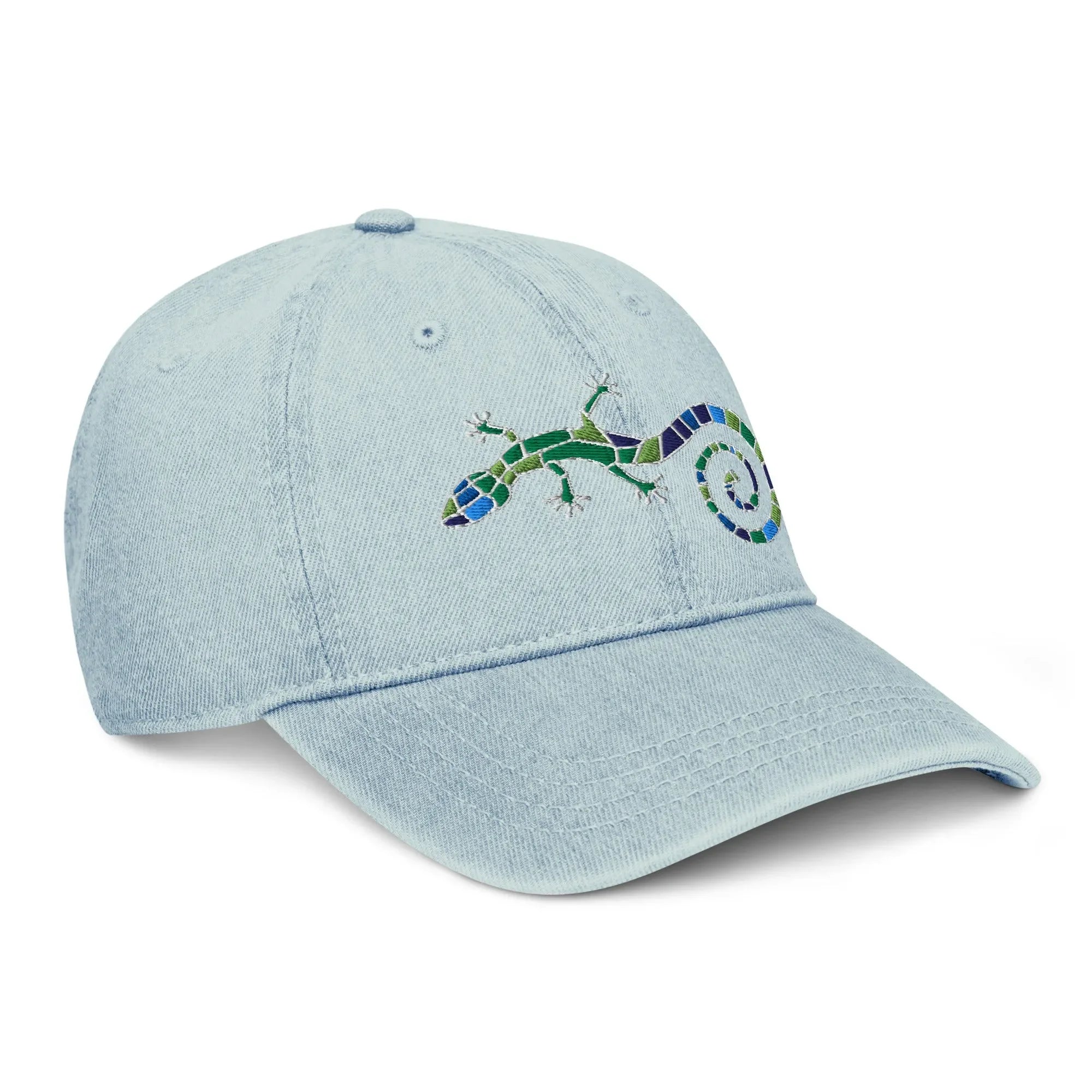 Spanish Mosaic Lizard Embroidered Denim Dad Hat - The Global Wanderer