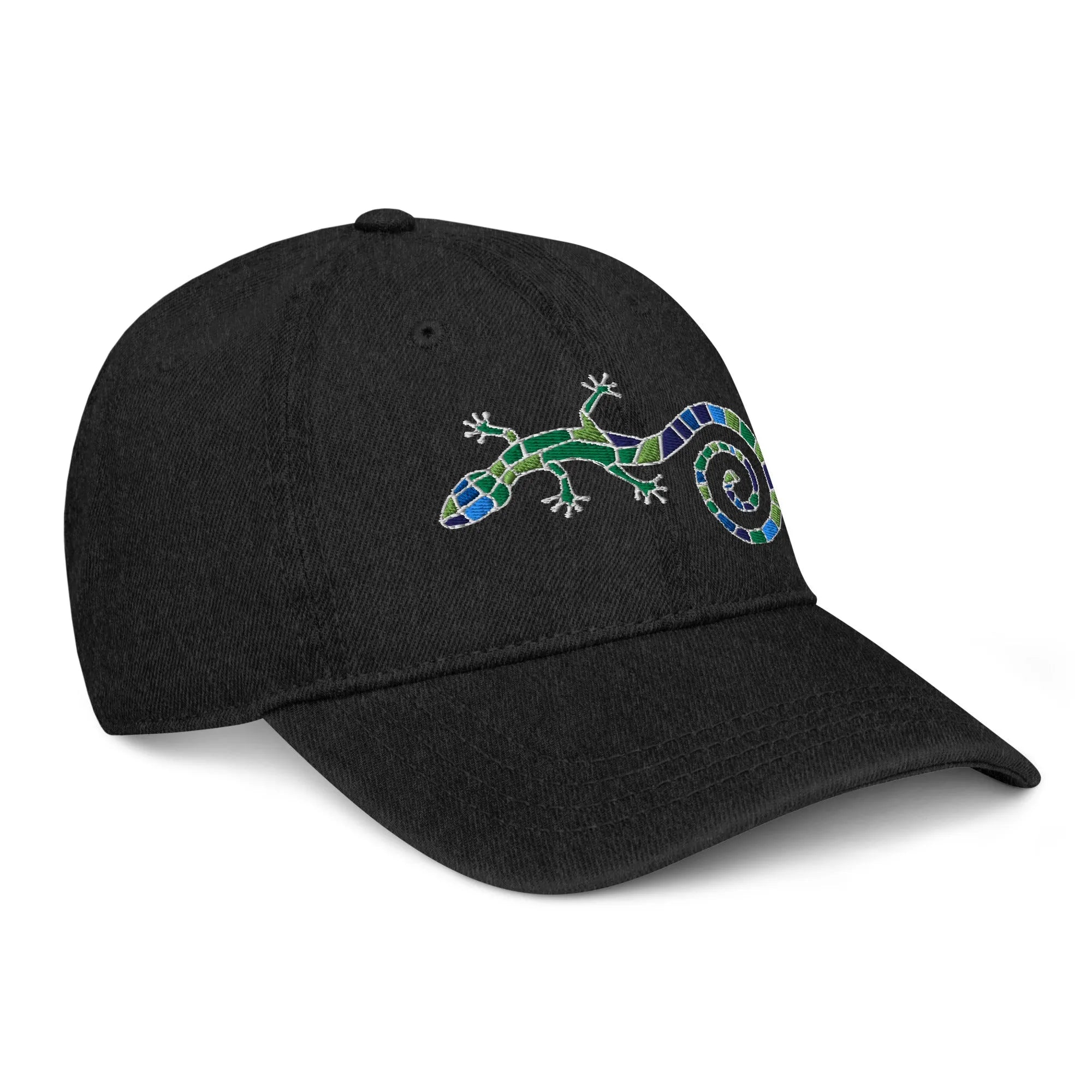 Spanish Mosaic Lizard Embroidered Denim Dad Hat - The Global Wanderer