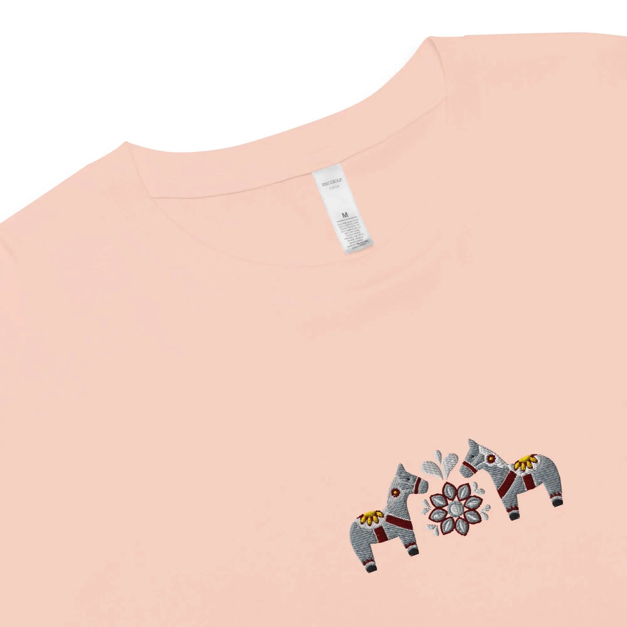Swedish Gray Dala Horse Embroidered Cropped T-Shirt - The Global Wanderer