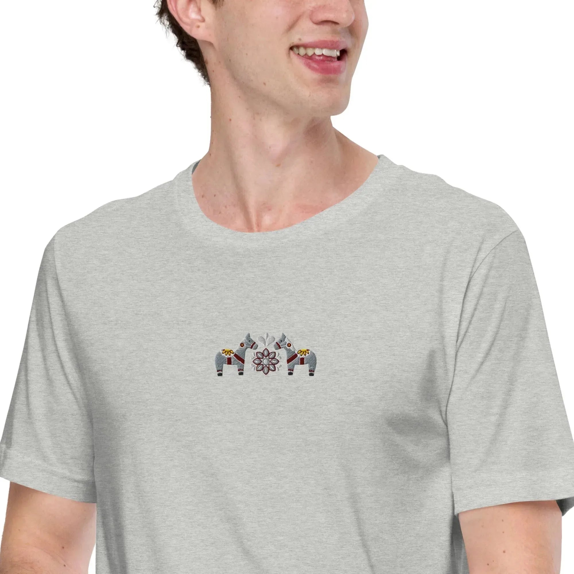 Swedish Gray Dala Horse Embroidered T-Shirt - The Global Wanderer