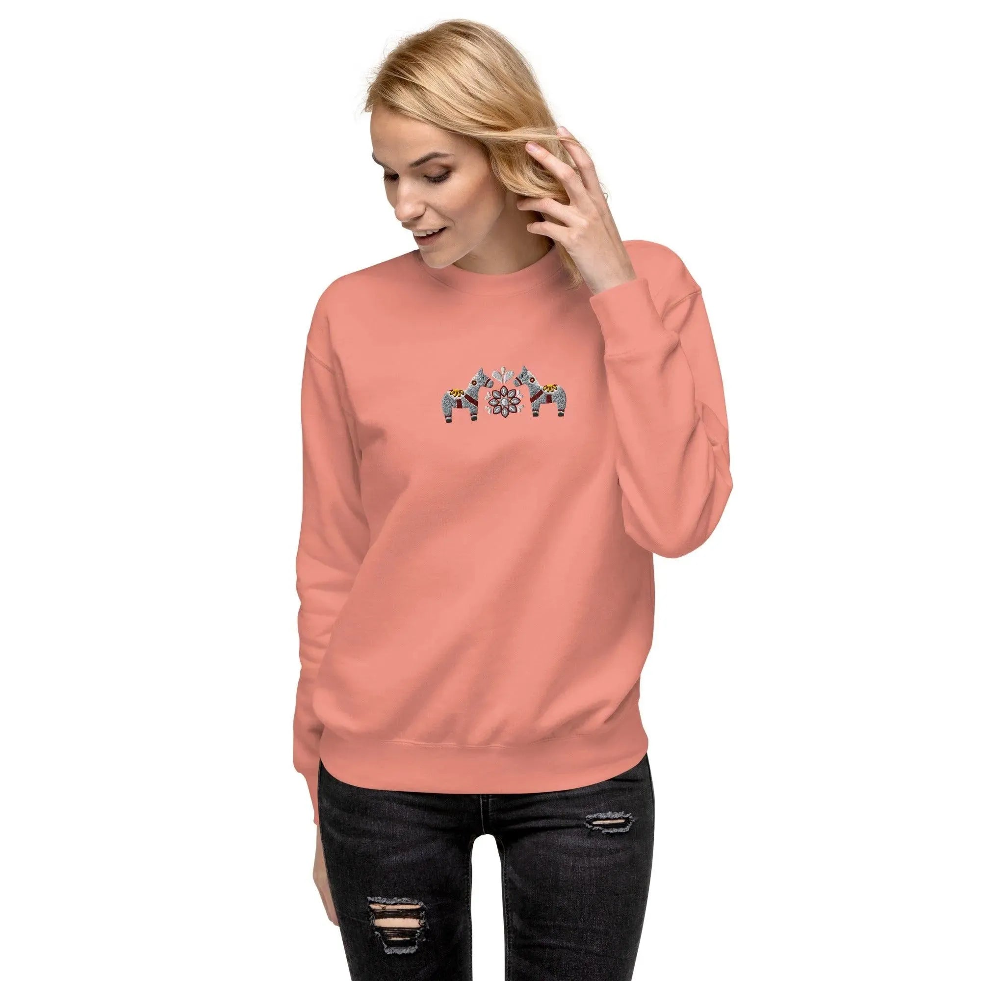 Swedish Gray Dala Horse Sweatshirt - Embroidered - The Global Wanderer