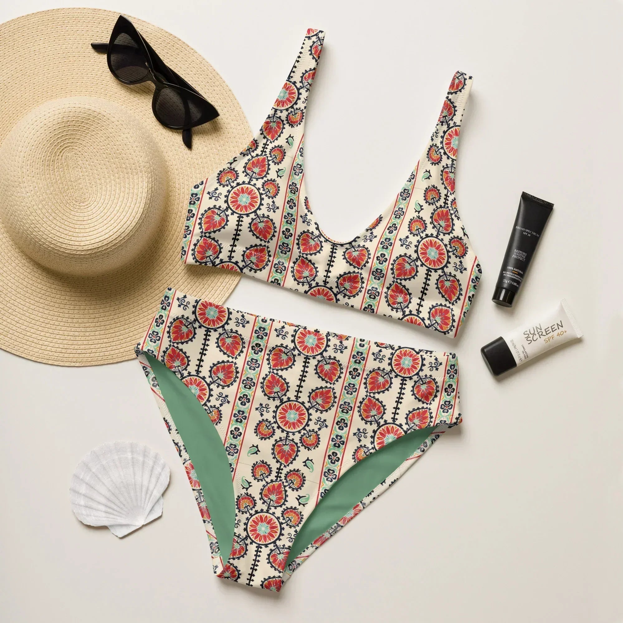 Tashkent Suzani Recycled High-Waisted Bikini - The Global Wanderer