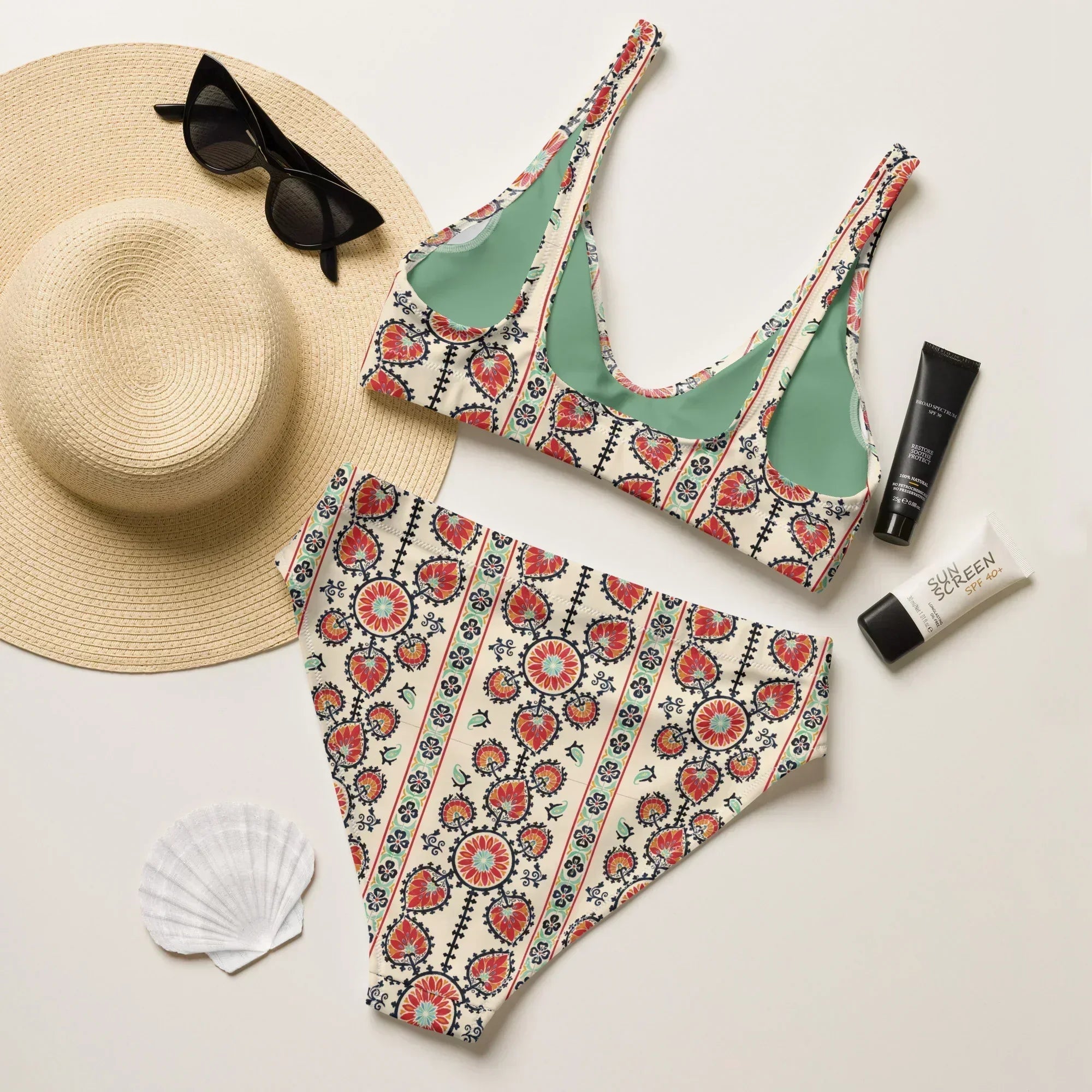 Tashkent Suzani Recycled High-Waisted Bikini - The Global Wanderer