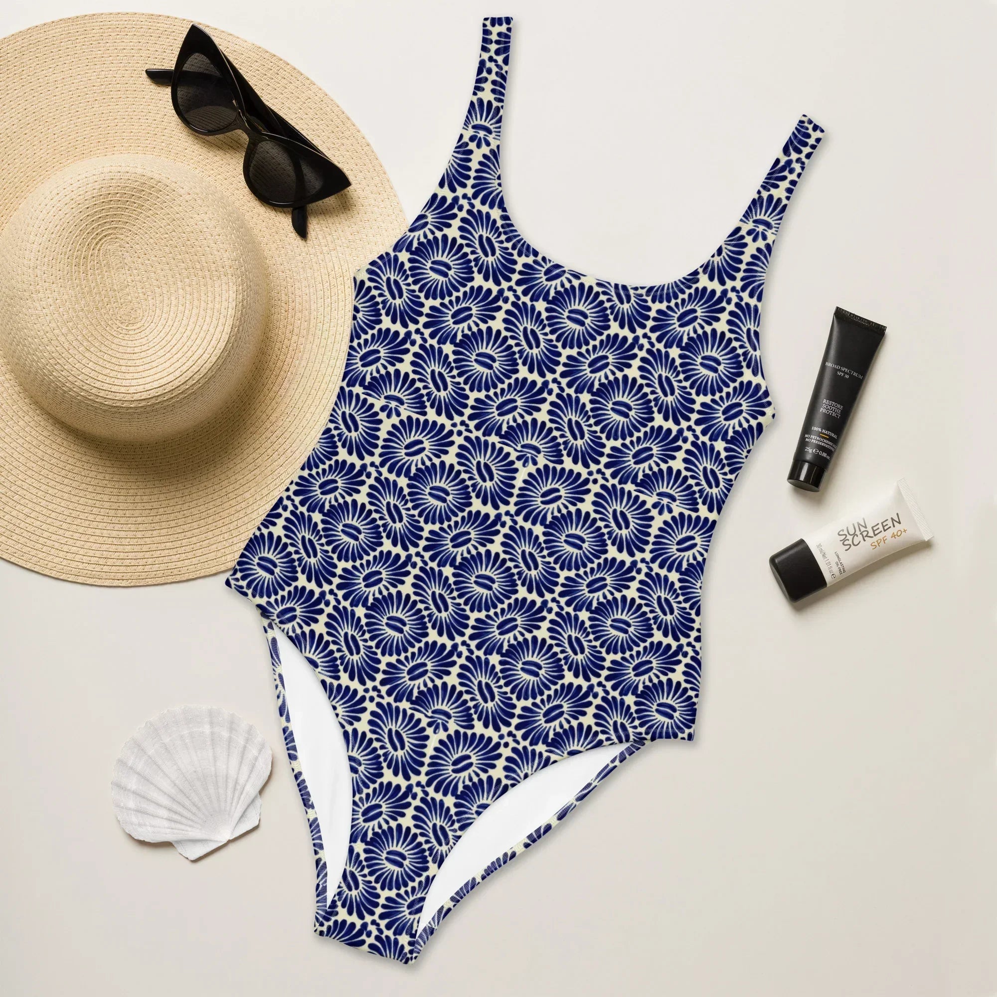 Tlaxcala Talavera Tile One-Piece Swimsuit - The Global Wanderer