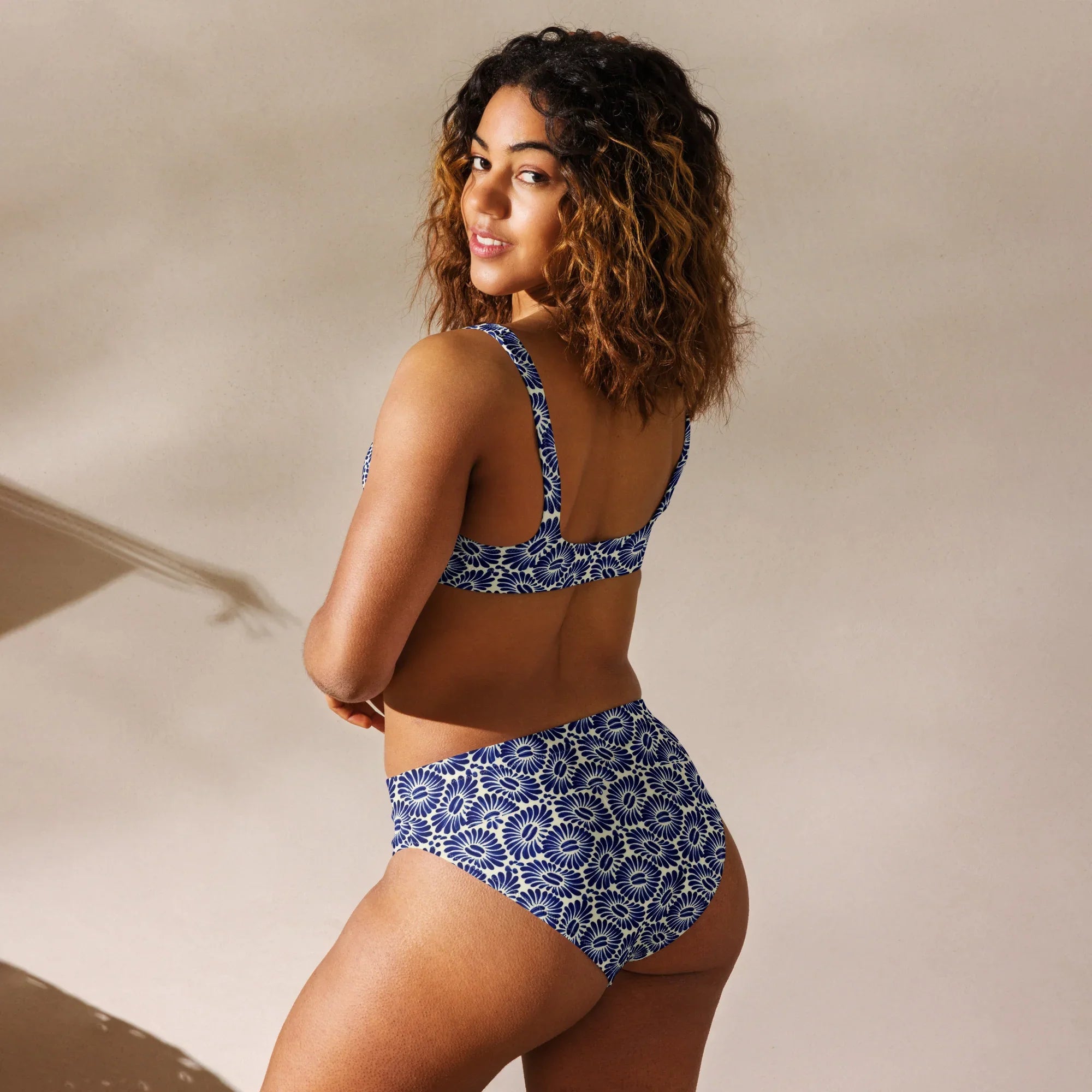 Tlaxcala Talavera Tile Recycled High-Waisted Bikini - The Global Wanderer