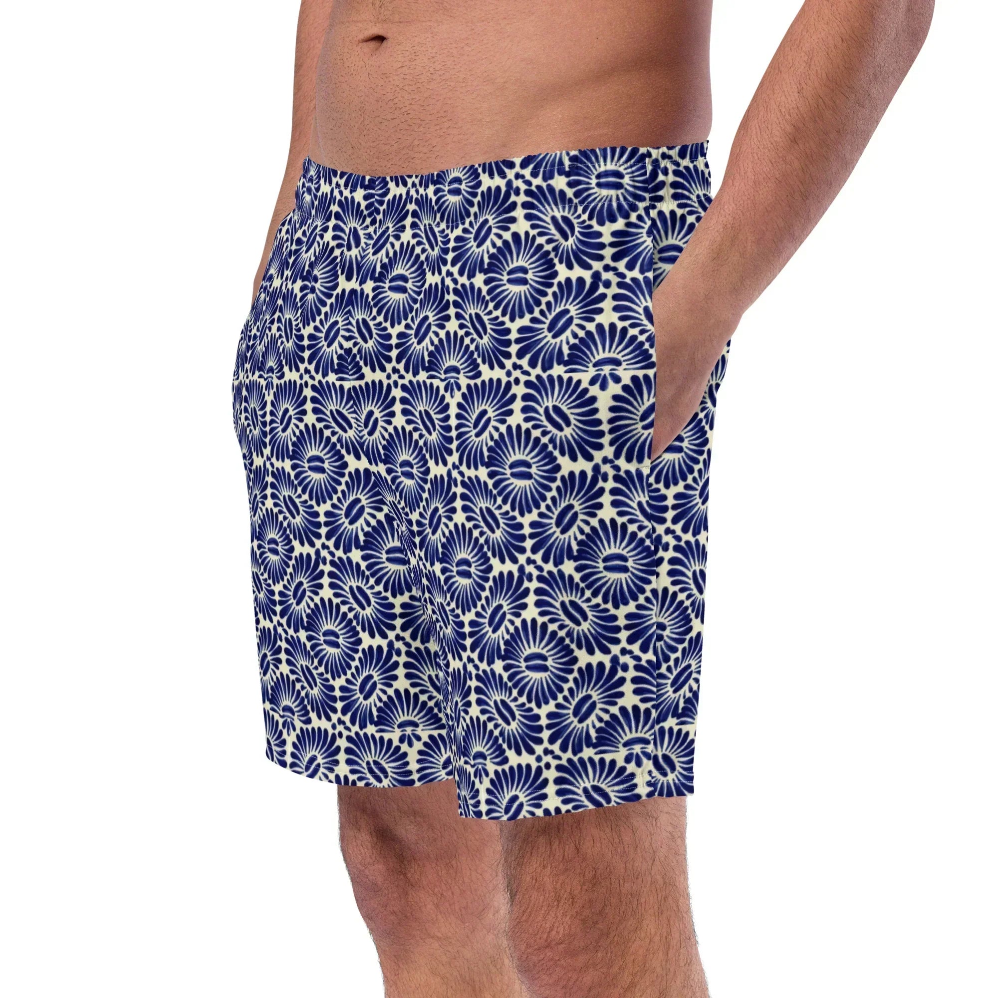 Tlaxcala Talavera Tile Recycled Swim Trunks - The Global Wanderer